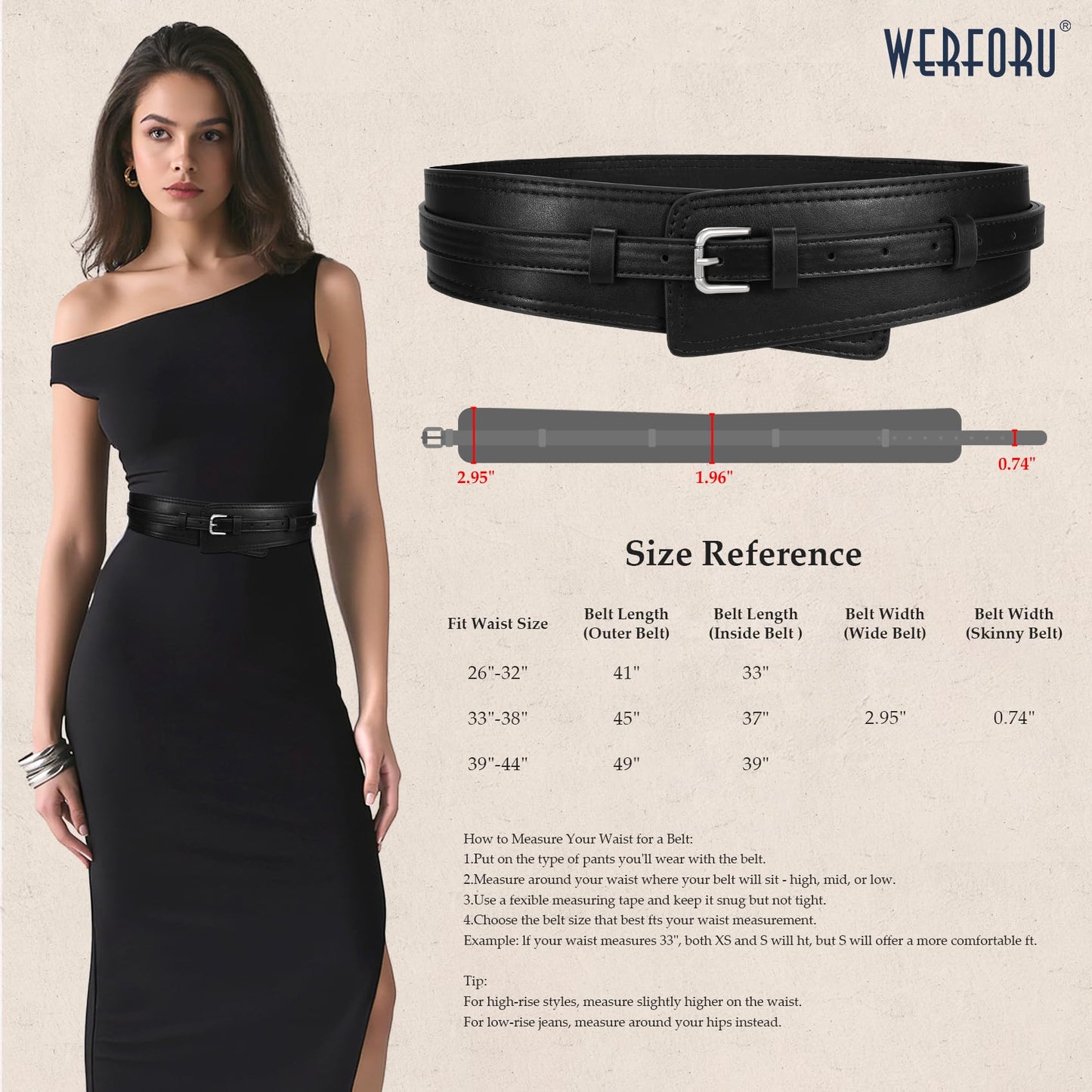 WERFORU Women Wide Waist Belts for Dress Women Fashion Wide Leather Belt 2-in-1 Waistband with Thin Belts for Dress, B-Black-silver buckle, Fit Waist Size 39"-44"