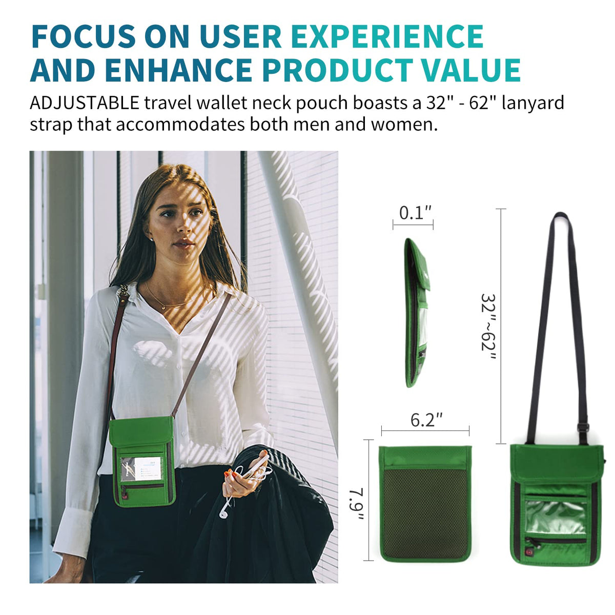 RFID Blocking Passport Holder Wallet with Neck Stash Pouch for Traveling Security Credit ID Card