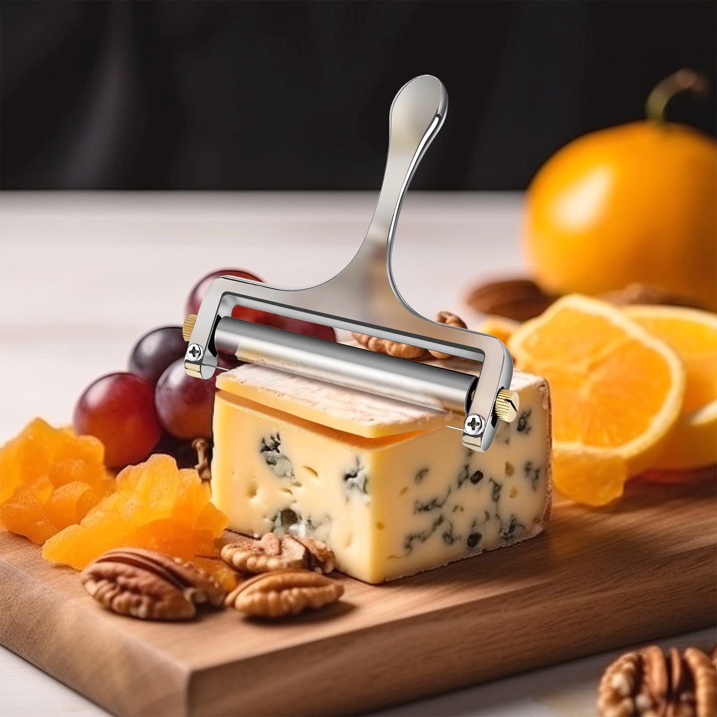 TOPULORS Wire Cheese Slicer Stainless Steel Handheld Cheese Cutter for Mozzarella, Cheddar, Gruyere - with 1 Extra Wire - Adjustable Thickness Cheese Shaver Cheese Slicers for Block Cheese (Silver)