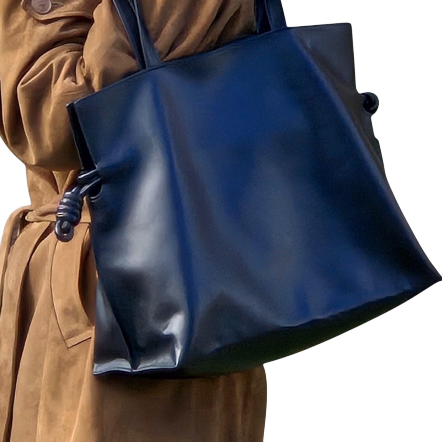 CLARANY Leather Drawstring Tote Bag, Black Genuine Leather Shoulder Bag with Magnetic Snap Closure, Elegant Travel Work Handbag