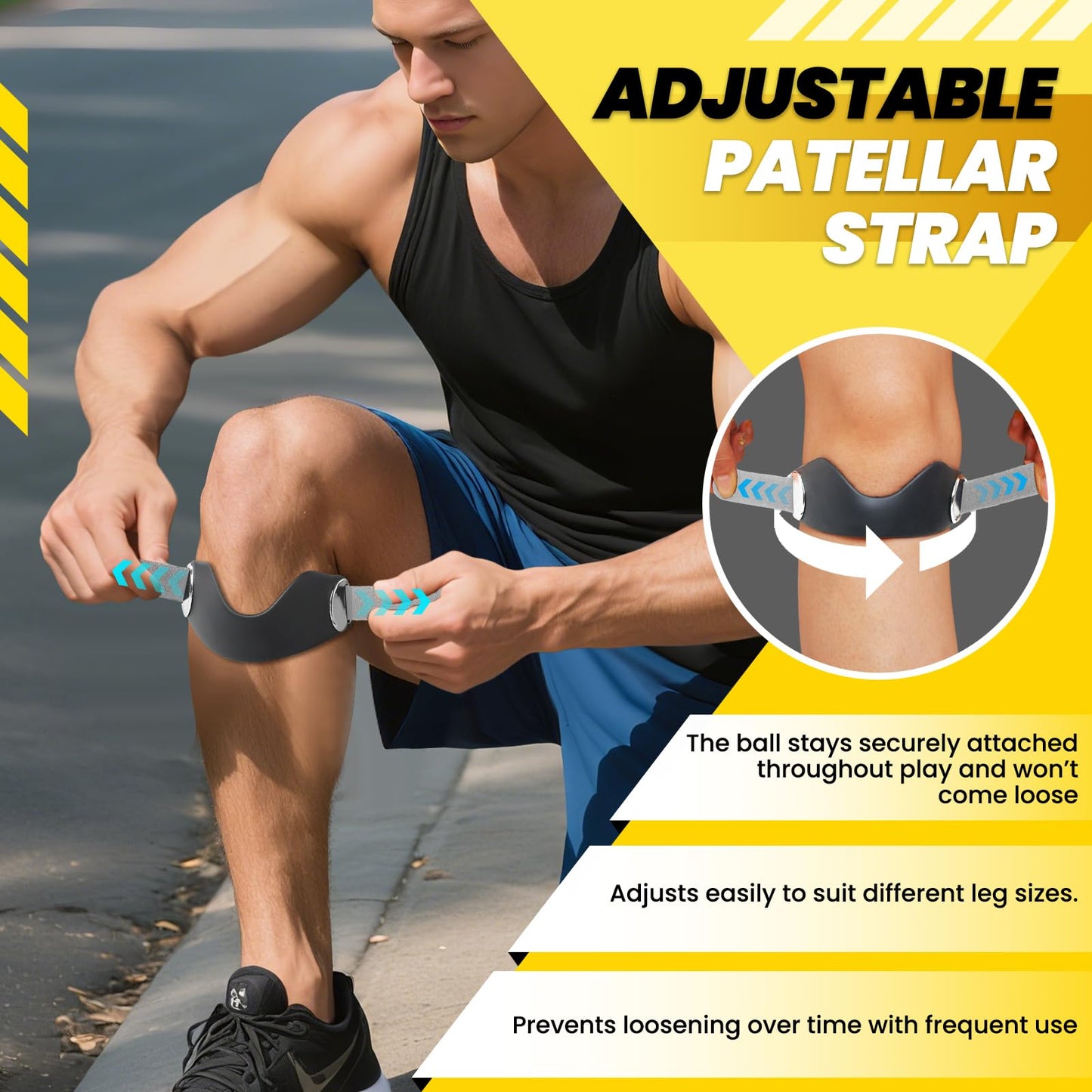 JUMPOW Patellar Tendon Support Strap - 2 Pack Adjustable Non-Slip Patella Band Stabilizer Silicone Knee Brace for Hiking, Running, Jumpers Knee, Tendonitis, Basketball, Squats, Black