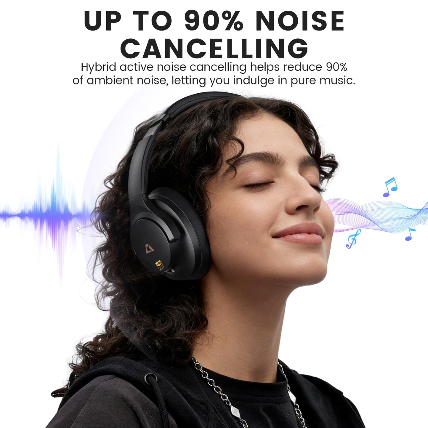 1Mii AI Y8 Active Noise Cancelling Headphones, Bluetooth 6.0 Wireless Over Ear, 100H Playtime Hi-Res Audio, AI Translation & Voice Chat, Custom EQ via APP for Travel & Home Office - Black