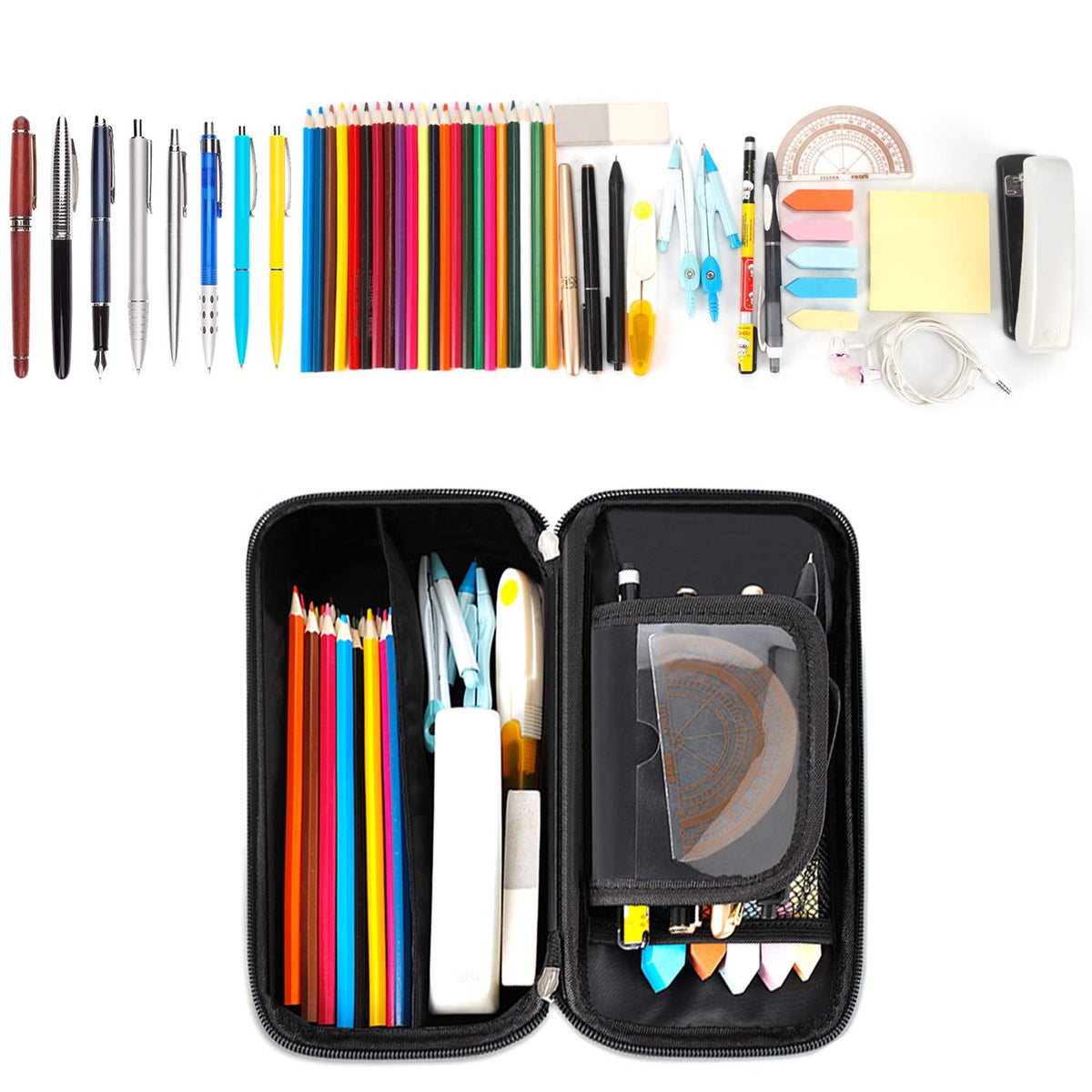 RAGZAN Big Capacity Pencil Case, Oxford Cloth Pencil Bag Storage Pouch Pen Pencil Marker Stationery Bag Holder for Middle College and Office, Idea Gift for Back to School Season - Black