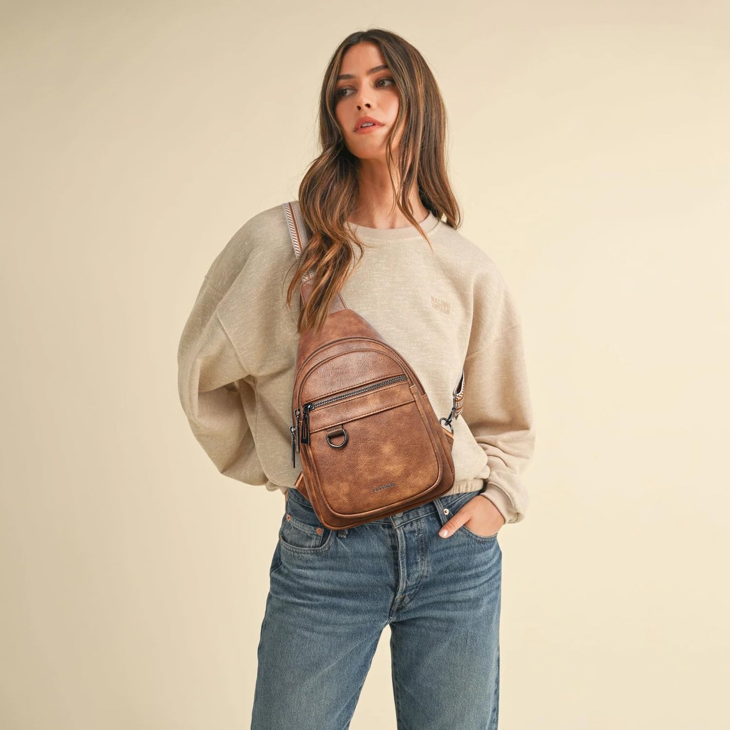 Leresas Sling Bag for Women Crossbody Bag Fanny Packs Cross Body Handbag Over the Shoulder Bag Trendy Gifts Vegan Leather Travel Purses Anti Theft Brown