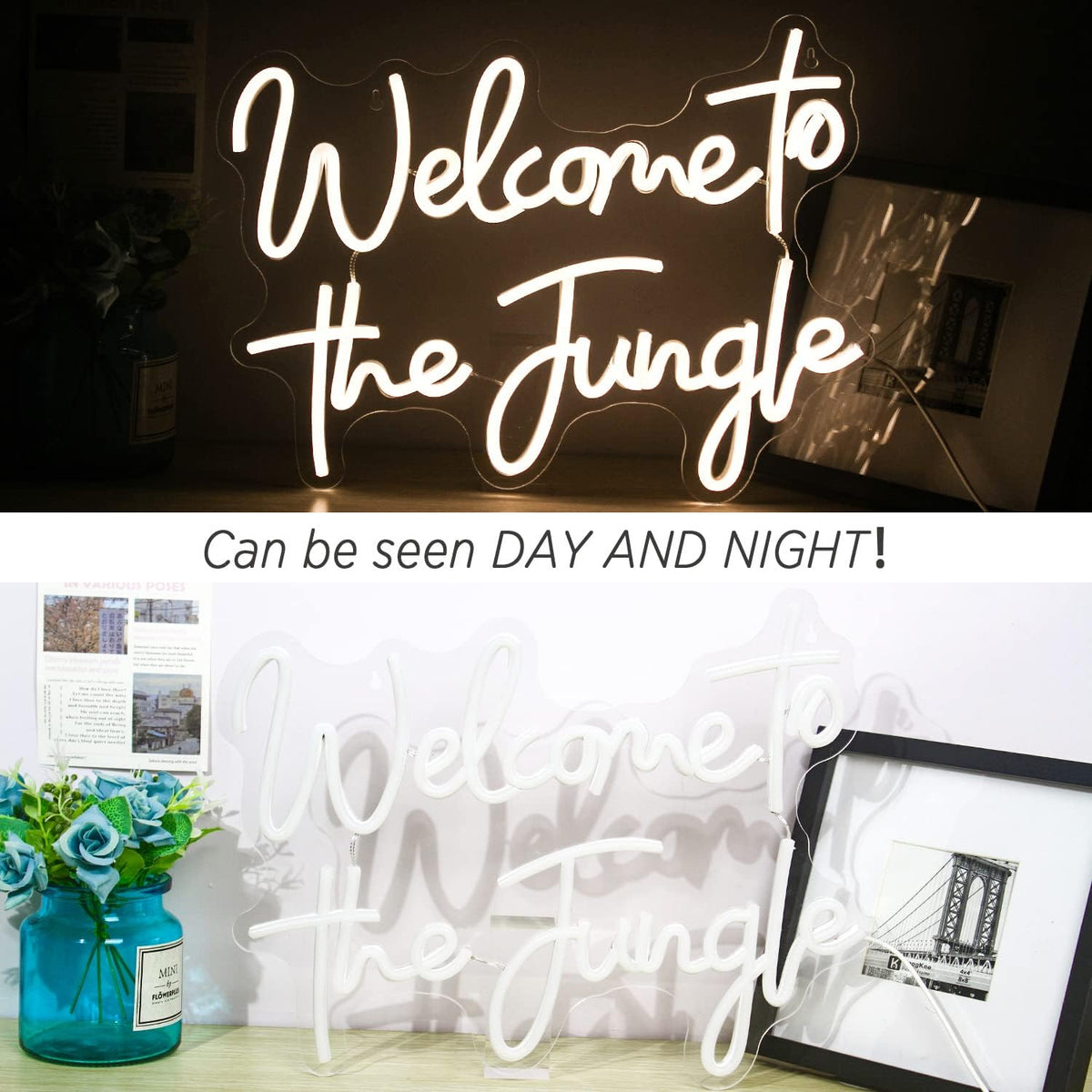 ineonlife Welcome to the Jungle Neon Sign Warm White Letter LED Neon Lights for Bedroom Wall Decor USB Powered Neon Signs for Room Decor Bar Party Wedding Engagement Wall Hanging Decoration