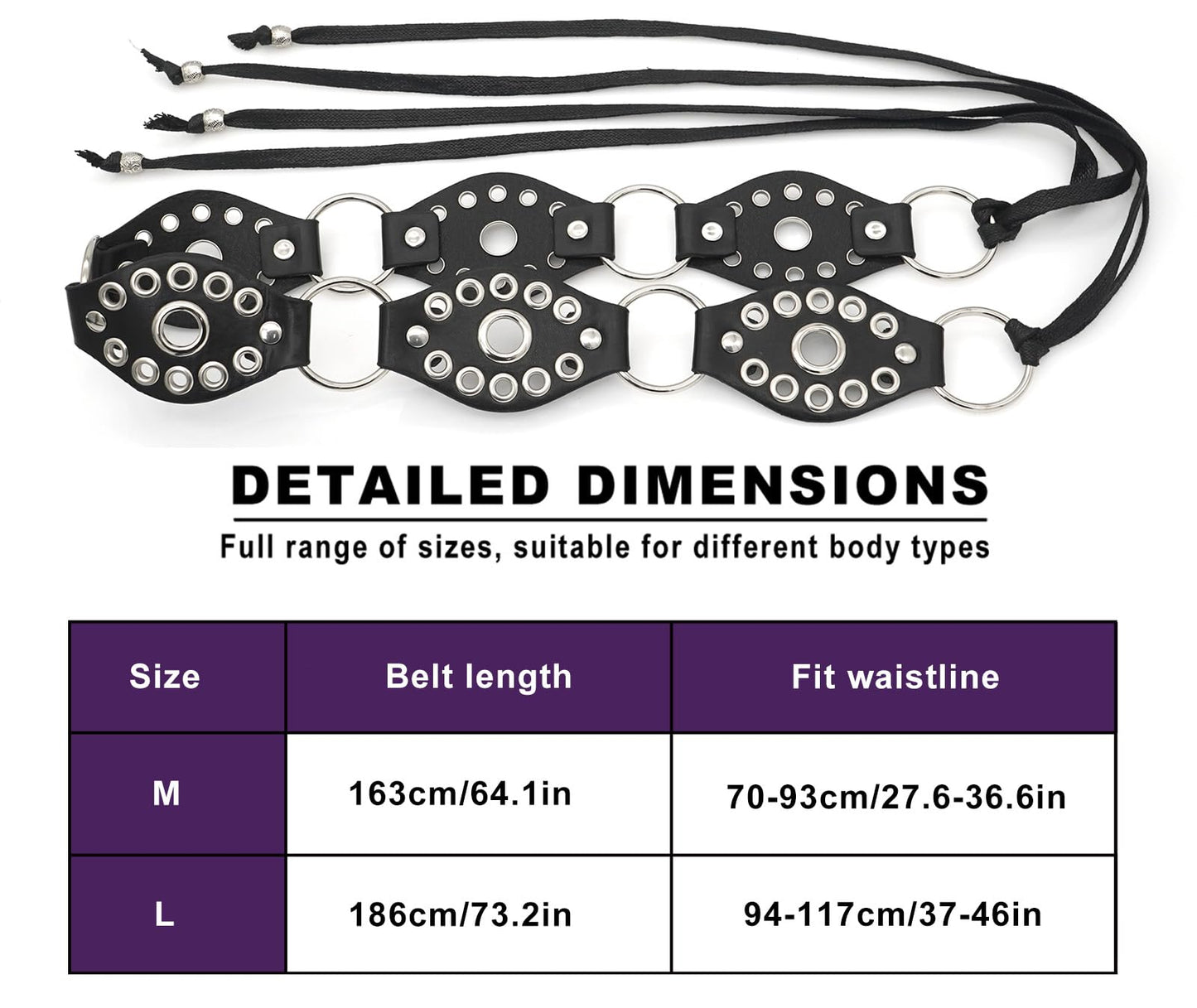 Buywis Women Knotted Waist Belt Punk Rivet Ring PU Leather Belts Bohemian Style Tassel Belt for Dresses Black Fit Waist 37"-46"