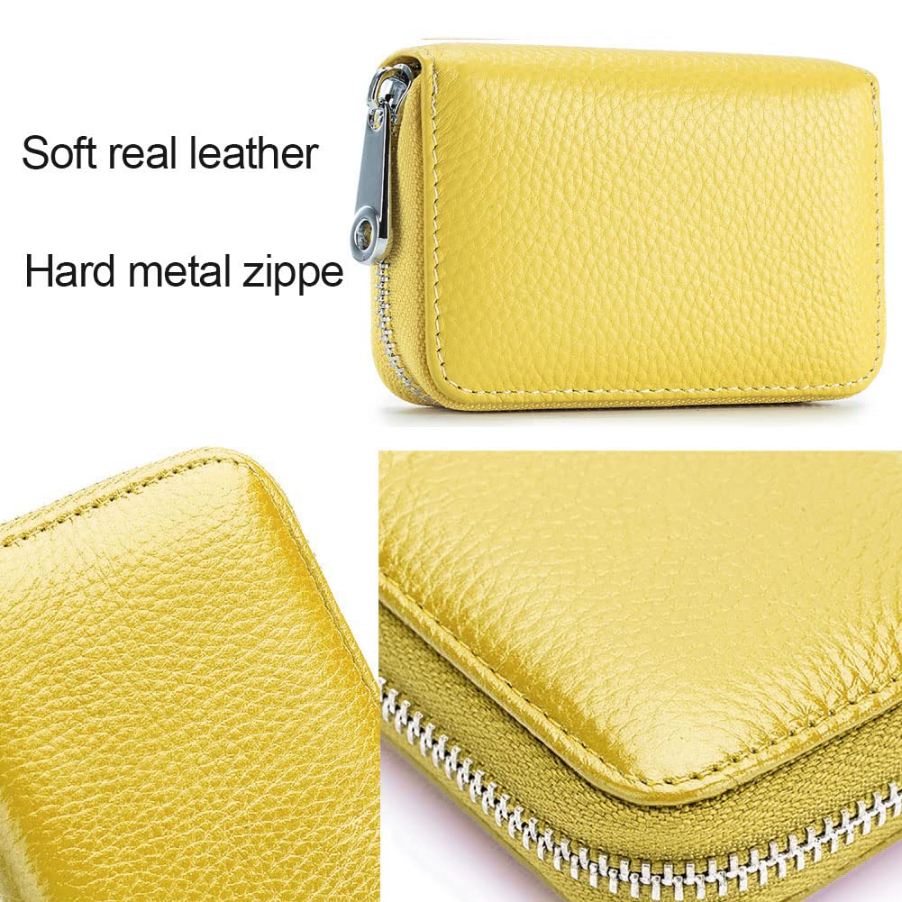 EASTNIGHTS RFID Credit Card Holder Genuine Leather Credit Card Wallet with Zipper (yellow)