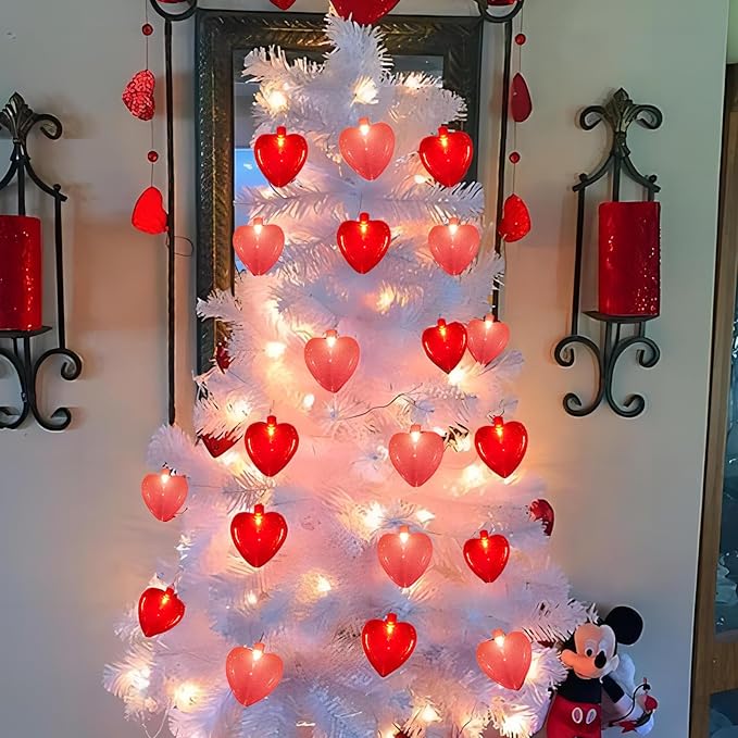Red Pink Heart Lights, 8.5Ft Valentines Day Lights with 10 Red Pink 3D Heart Lights, Plug in Heart Fairy String Lights for Indoor Propose Wedding Anniversary Party Valentine's Day Decorations