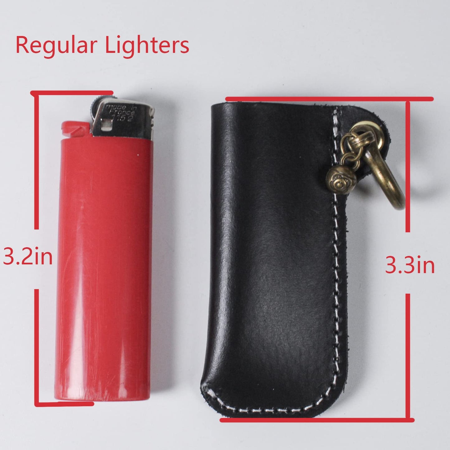 HUMWE Leather Lighter Case Holder for BIC Standard Size Lighters Sleeve Cover Genuine Leather Case Pouch with Metal Horseshoe Shackles for Keychain Pendant (Black, Standard)