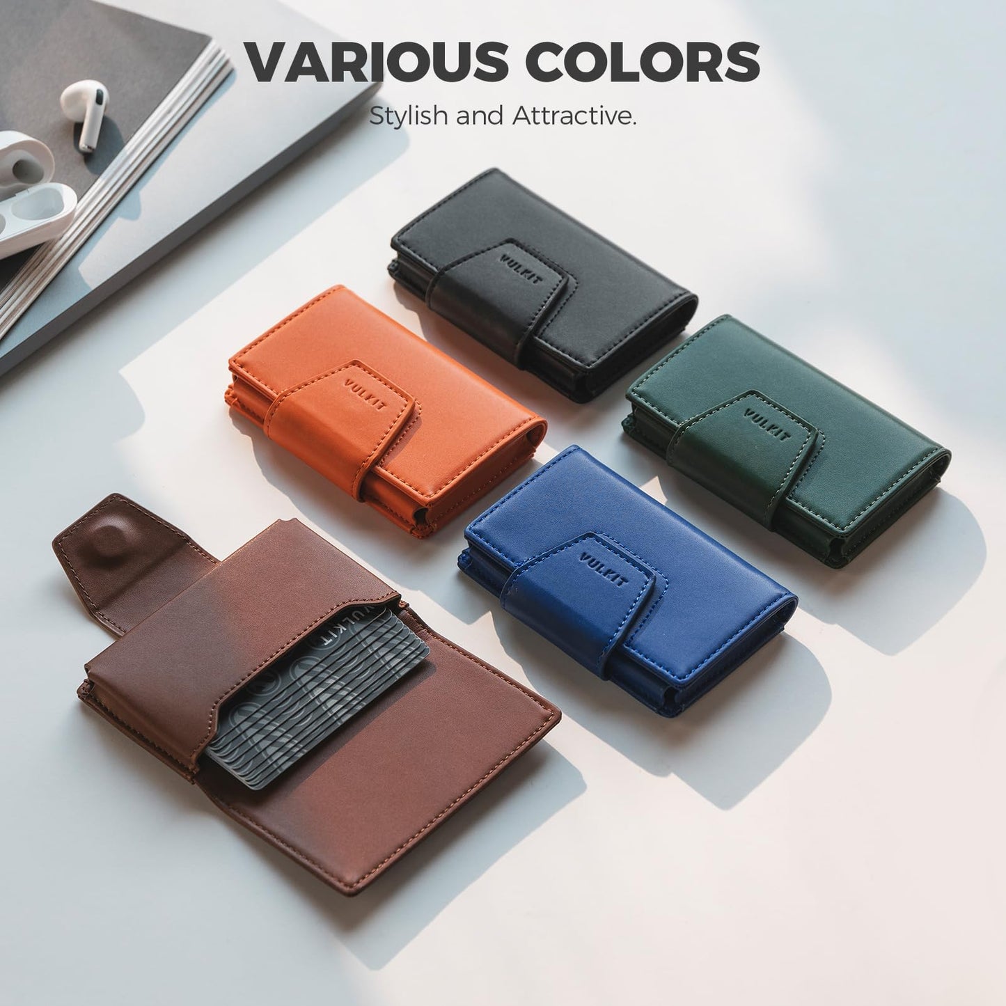 VULKIT RFID Blocking Credit Card Holder, Leather Business Card Holder Case, Minimalist Wallet with Magnetic Closure