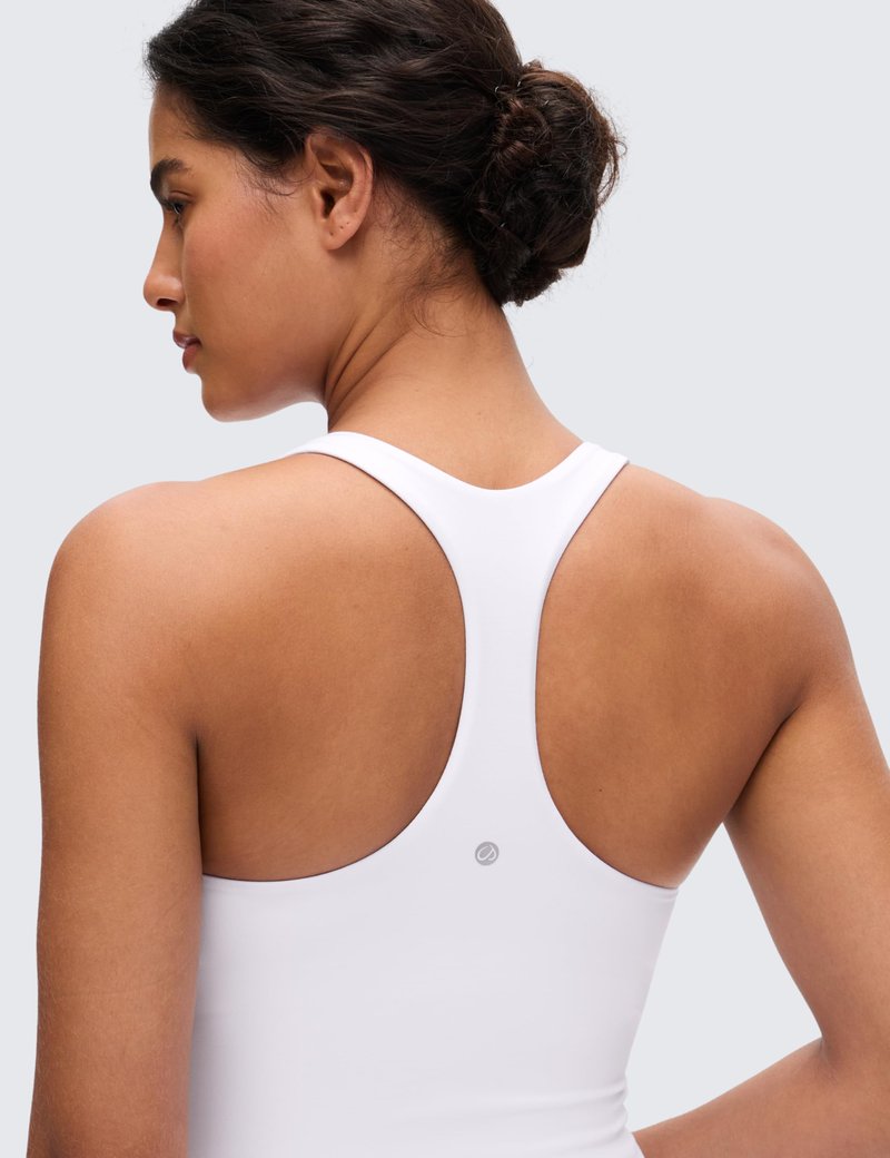 CRZ YOGA Butterluxe Workout Racerback Tank Tops for Women - Padded Athletic Spandex Yoga Shirts with Built in Bra White X-Small