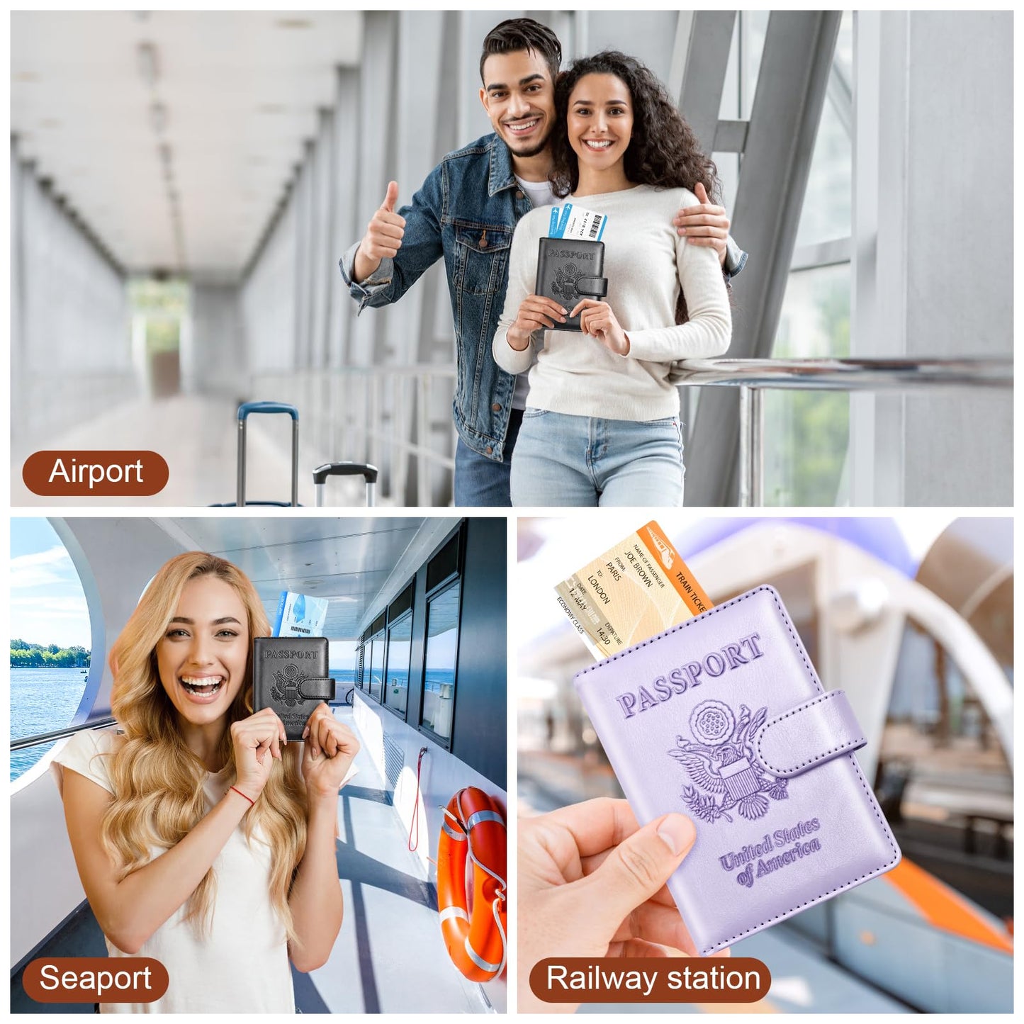 Herain Passport Holder for Travel Essentials, 2 Pcs Passport Cover Wallet Case Travel Gifts Women Men Family, RFID Passports Book Card Holders Travels Cruise Accessories Must Haves