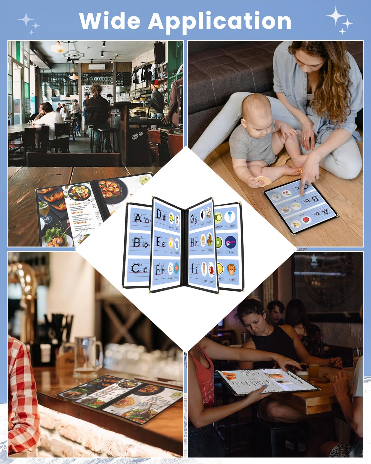 DUPDMKIN 6 Pack Menu Covers 8.5 x 11 Inch, 4 Page 8 View Menu Holder, Menu Sleeves for Restaurant, Cafe, Bar
