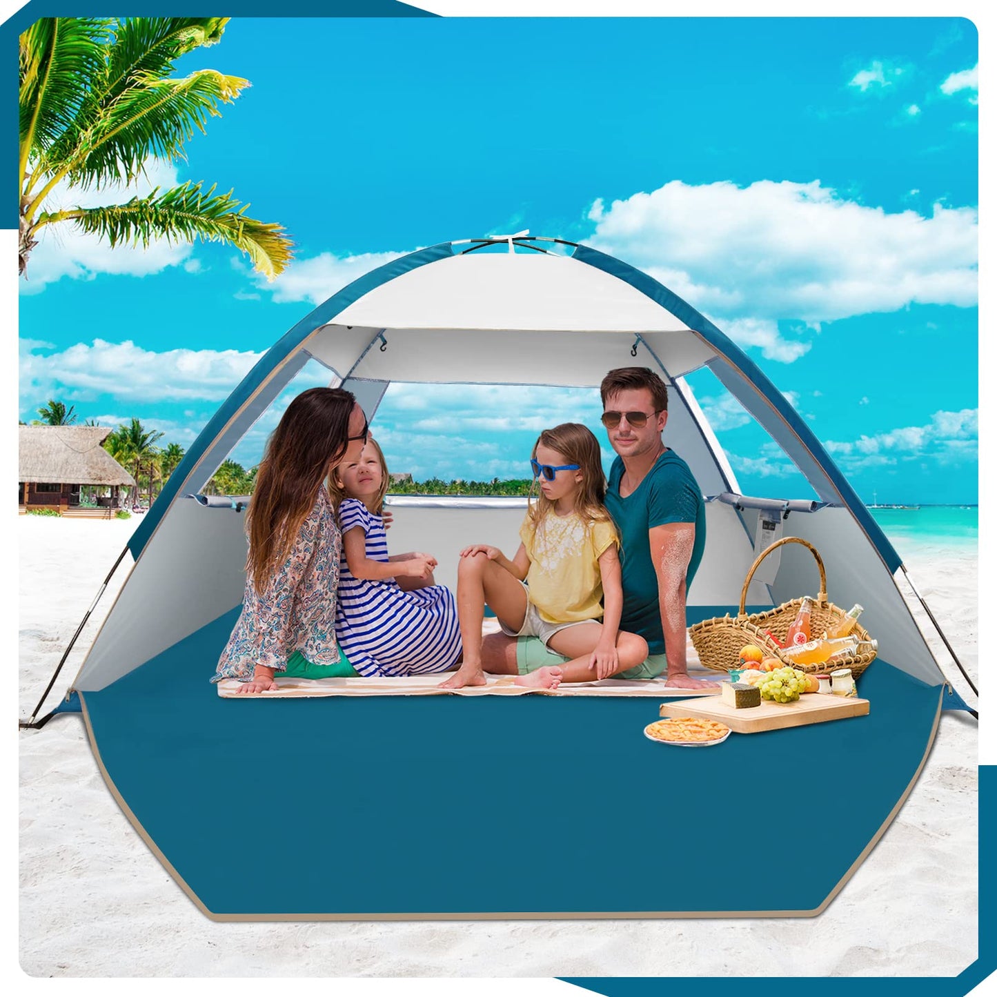 COMMOUDS Beach Tent Sun Shelter for 3/4/6/8 Person, UPF 50+ UV Protection Beach Shade Canopy Tent, Lightweight, Easy Set Up and Carry