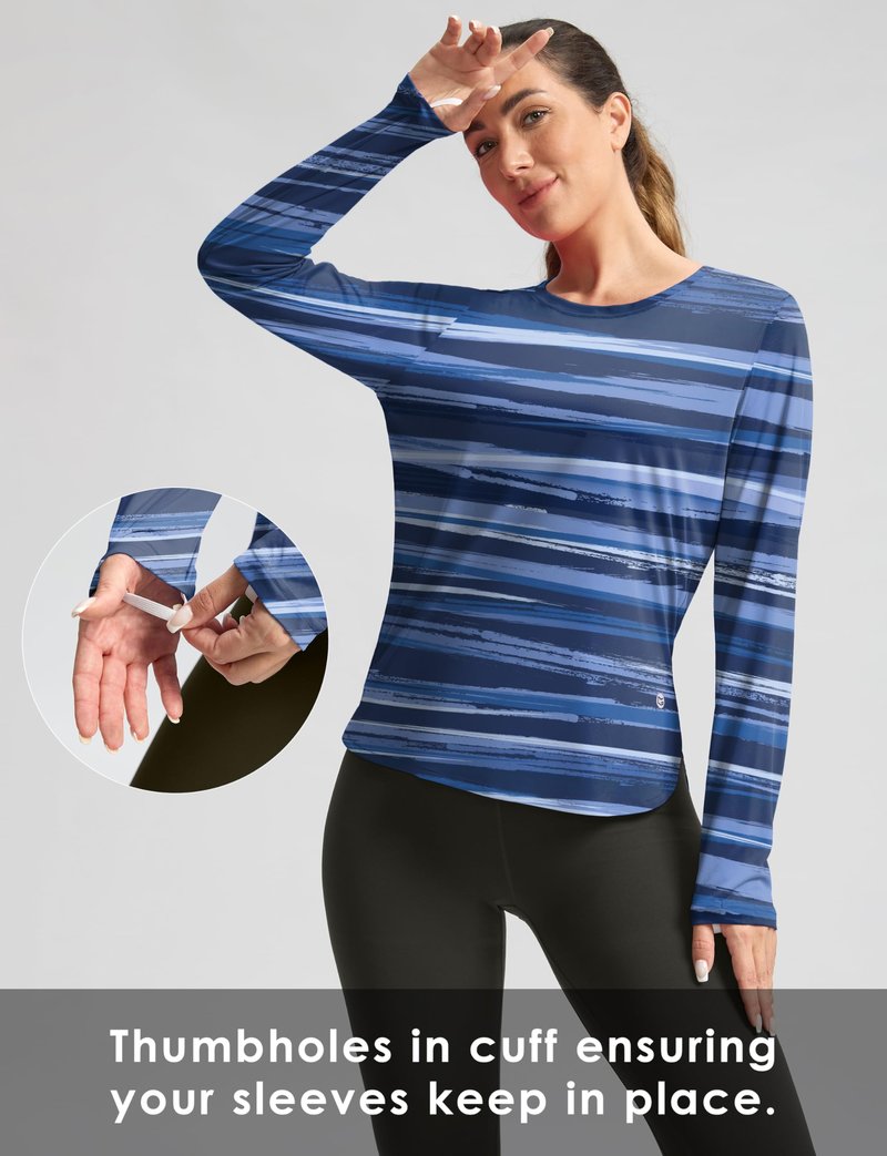 Women's Sun Shirts UPF 50+ Long Sleeve UV Protection Shirt Lightweight Quick Dry Workout Hiking Tops for Women(Ripple Blue,XXL)