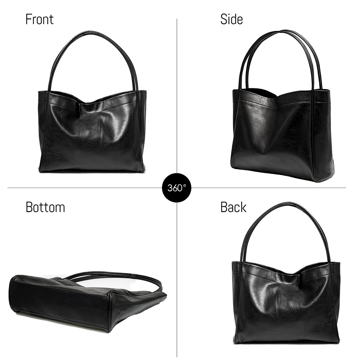 Large Tote Bag for Women Purses for Women Shoulder Bag Durable Vegan Leather Handbag Purse for Women Everyday Work (Black)