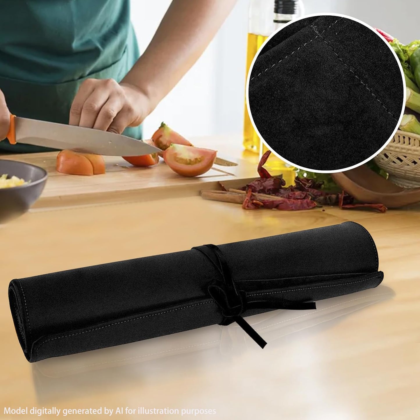 Genuine Leather Knife Roll, Knife Bags for Chefs Professional, Small Chef'S Knife,Knives Holders Protectors with 5 Slots (Black)
