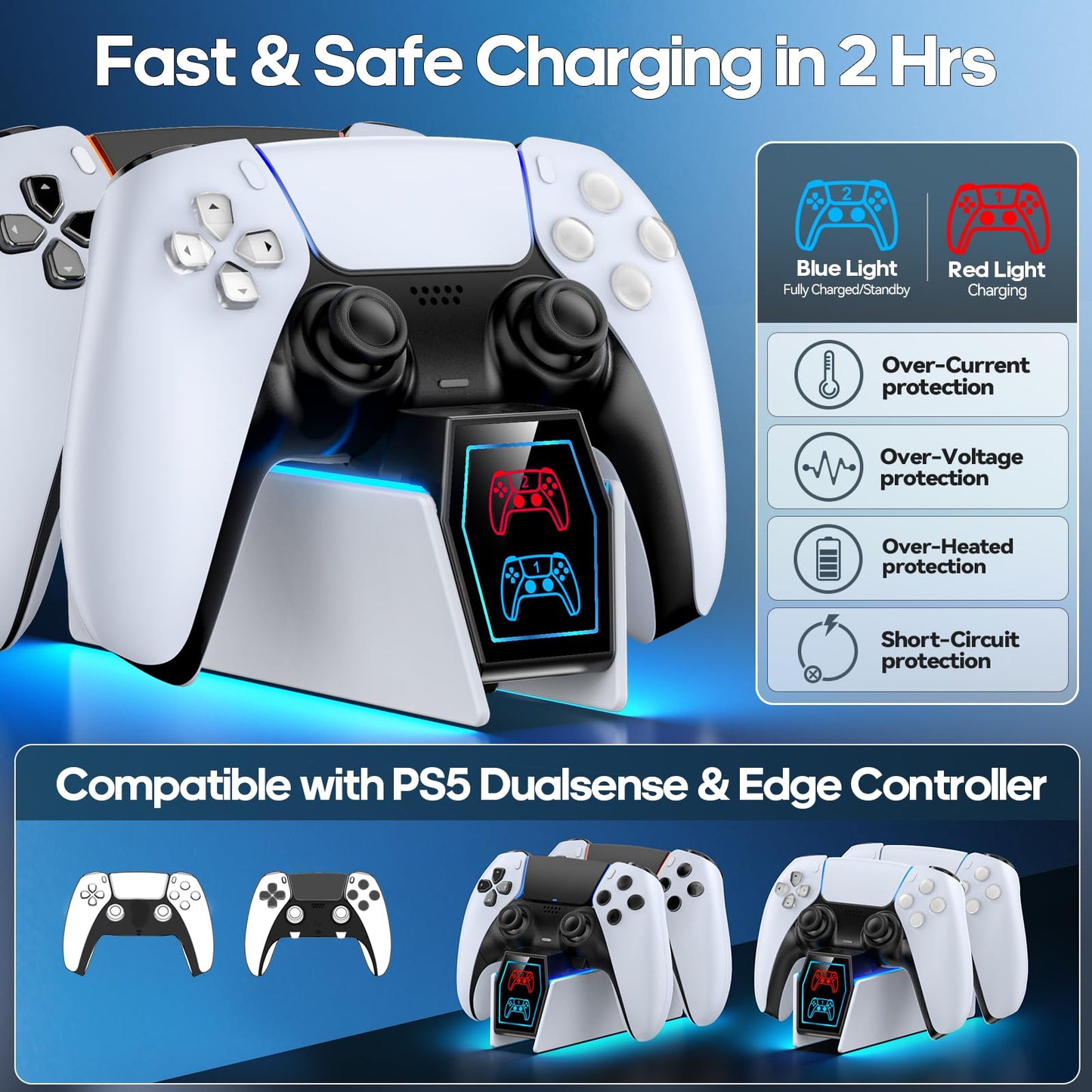 PS5 Controller Charger Station Compatible with PlayStation 5 Faceplates Edge & Dual Controller, 9 Lightings PS5 Accessories Charging Station, PS 5 Dock Stand with LED Indicator & On-off Switch & Cable