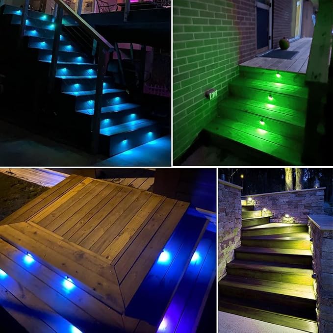 30 Pack LED Stair Lights Kit Outdoor 1-2/5" 0.2W-0.4W Low Voltage Waterproof IP65 Multi-Color RGB Recessed Wood LED Deck Lighting Yard Garden Patio Step Landscape Pathway Decor Lamps(RGB)