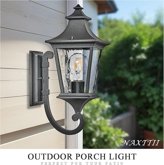 2-Pack Porch Lights Outdoor Wall Lighting Fixtures with Water Ripple Glass Large Garage Outdoor Wall Lamp E26 Socket and Waterproof
