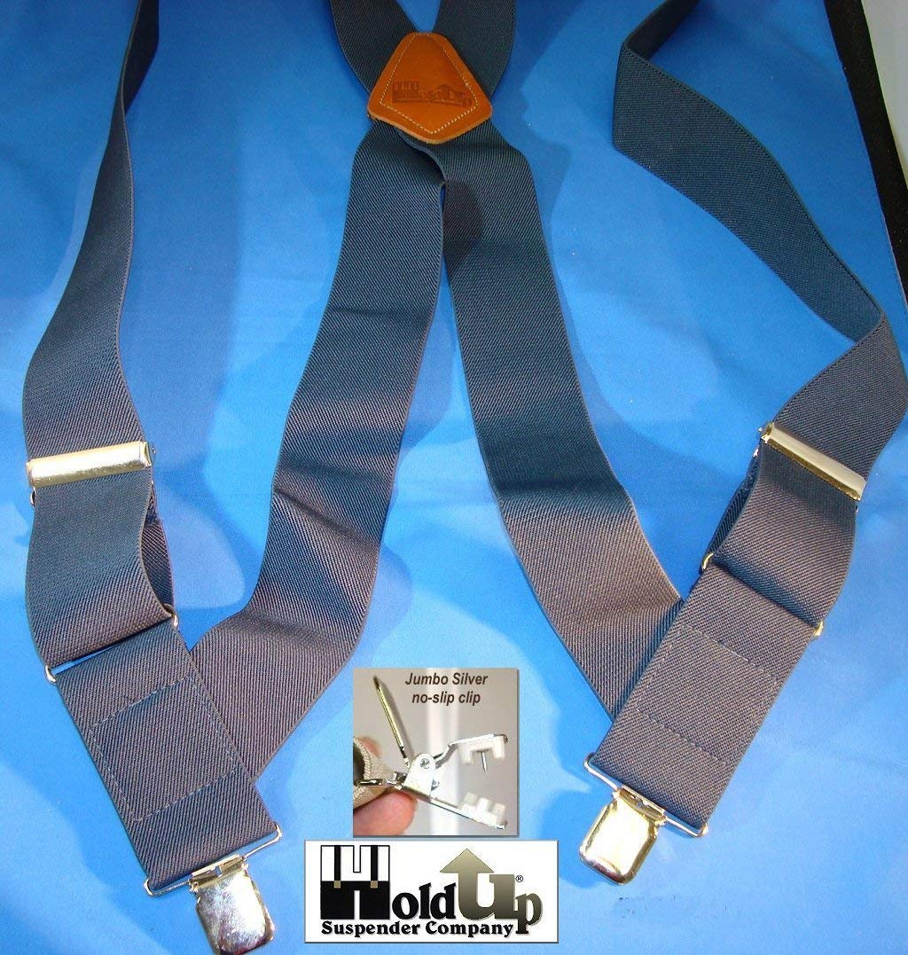 Hold-Up Suspender Co. Holdup Hip-clip Style 2" Wide Blue Trucker Suspenders for Men with USA Patented No-Slip Clip