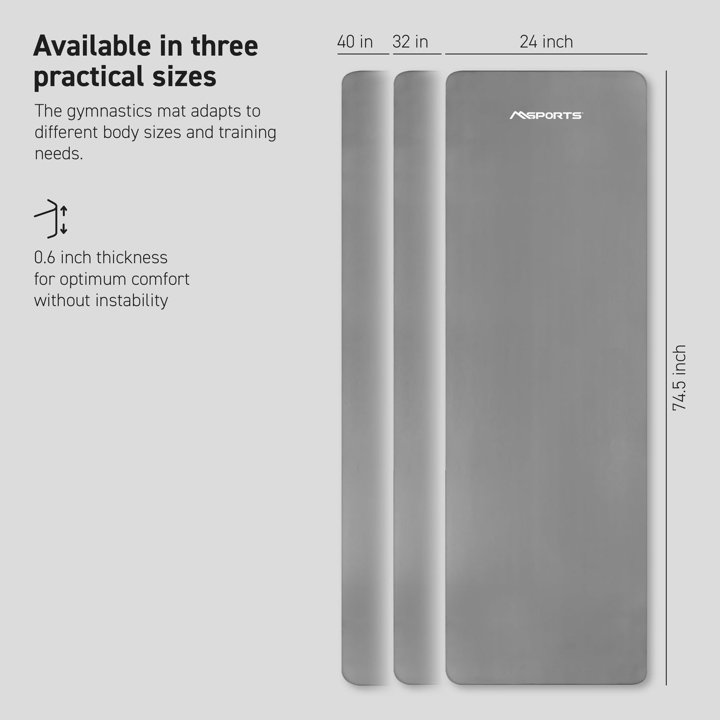 MSPORTS Thick Yoga Mat Premium Non Slip – Extra Comfortable Exercise Mat for Home Workouts, Pilates, Stretching & Gym – Cushioned NBR Foam, Yoga Mat with Strap, for Women & Men (Grey, 74.5 x 40 x 0.6 in)
