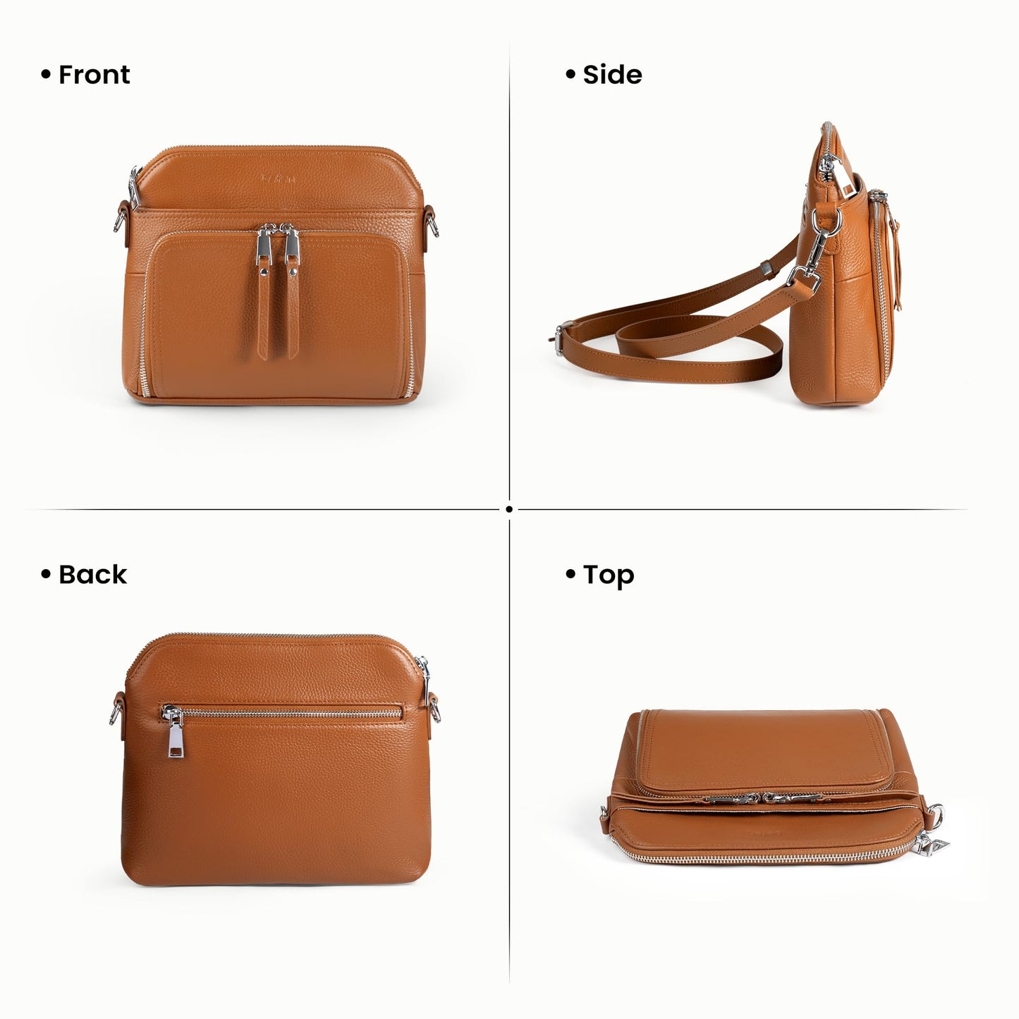 befen Genuine Leather Small Crossbody Purses for Women Shoulder Bags Cross Body Purse with Built in RFID Wallet Cognac Brown