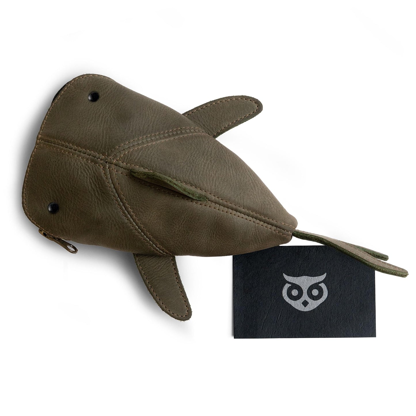Hide & Drink, Full Grain Leather Zipper Coin Pouch, Change Bag, Pencil Purse, Scissors Case, Shark Shaped Cable Holder, Wallet, Makeup, Stuffed Animal, Handmade, Dark Jade