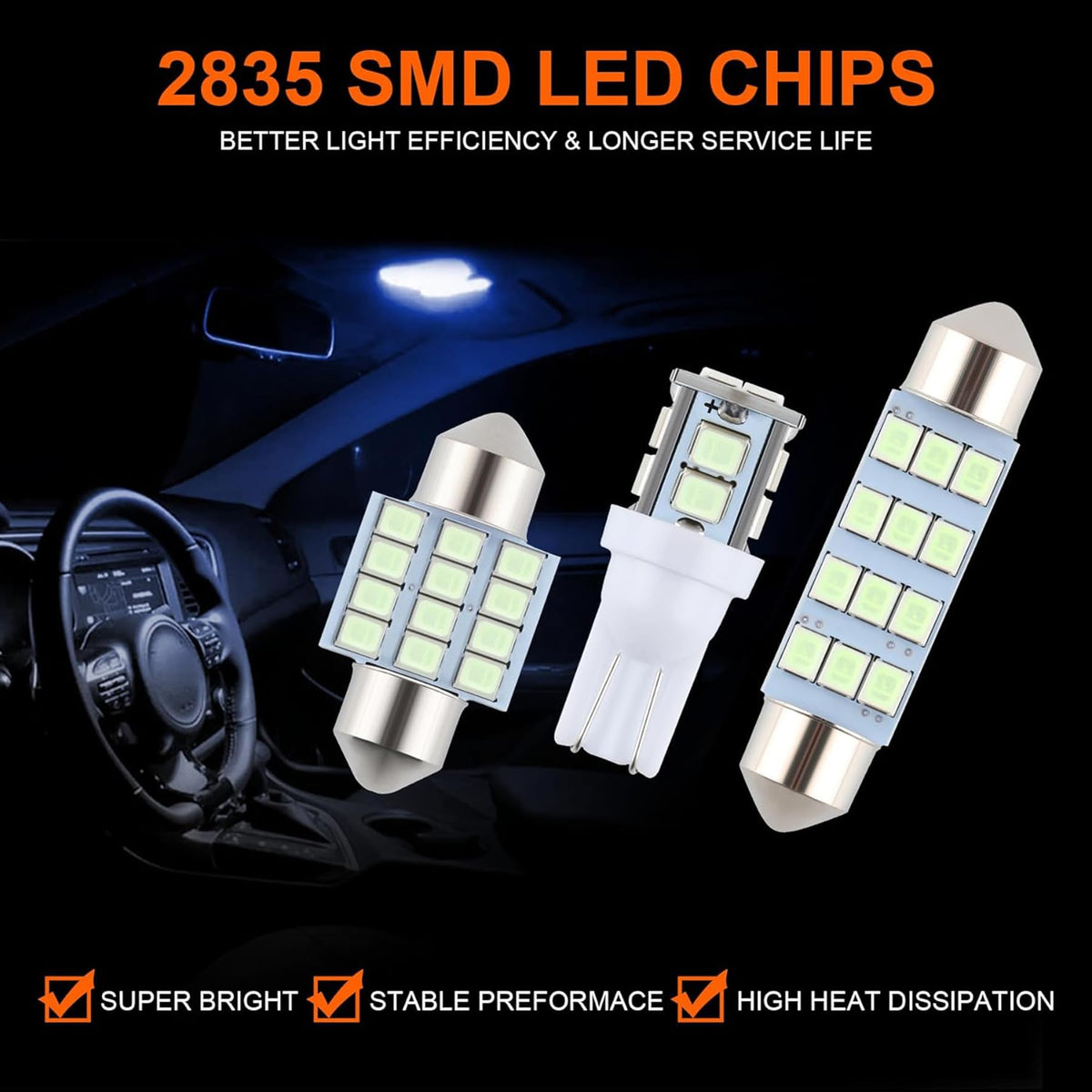 iFunyLED Dome Light LED Bulb Kit - 24 Pieces T10 DE3175 578 31mm 42mm - White+Ice Blue Interior Replacement Lights for Car