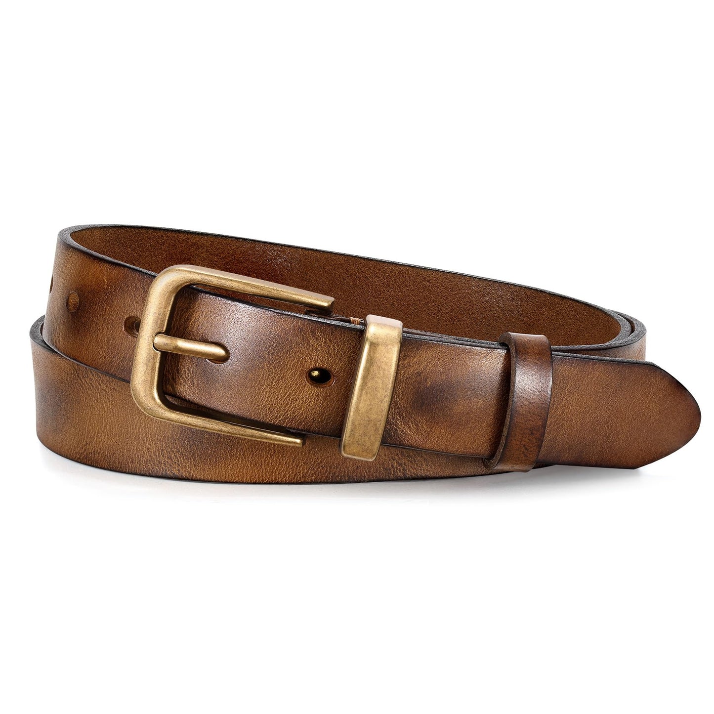 JASGOOD Women Belt Genuine leather Belt with Bronze Buckle,Ladies Full Grain Leather Belt for Jeans Pants,Brown