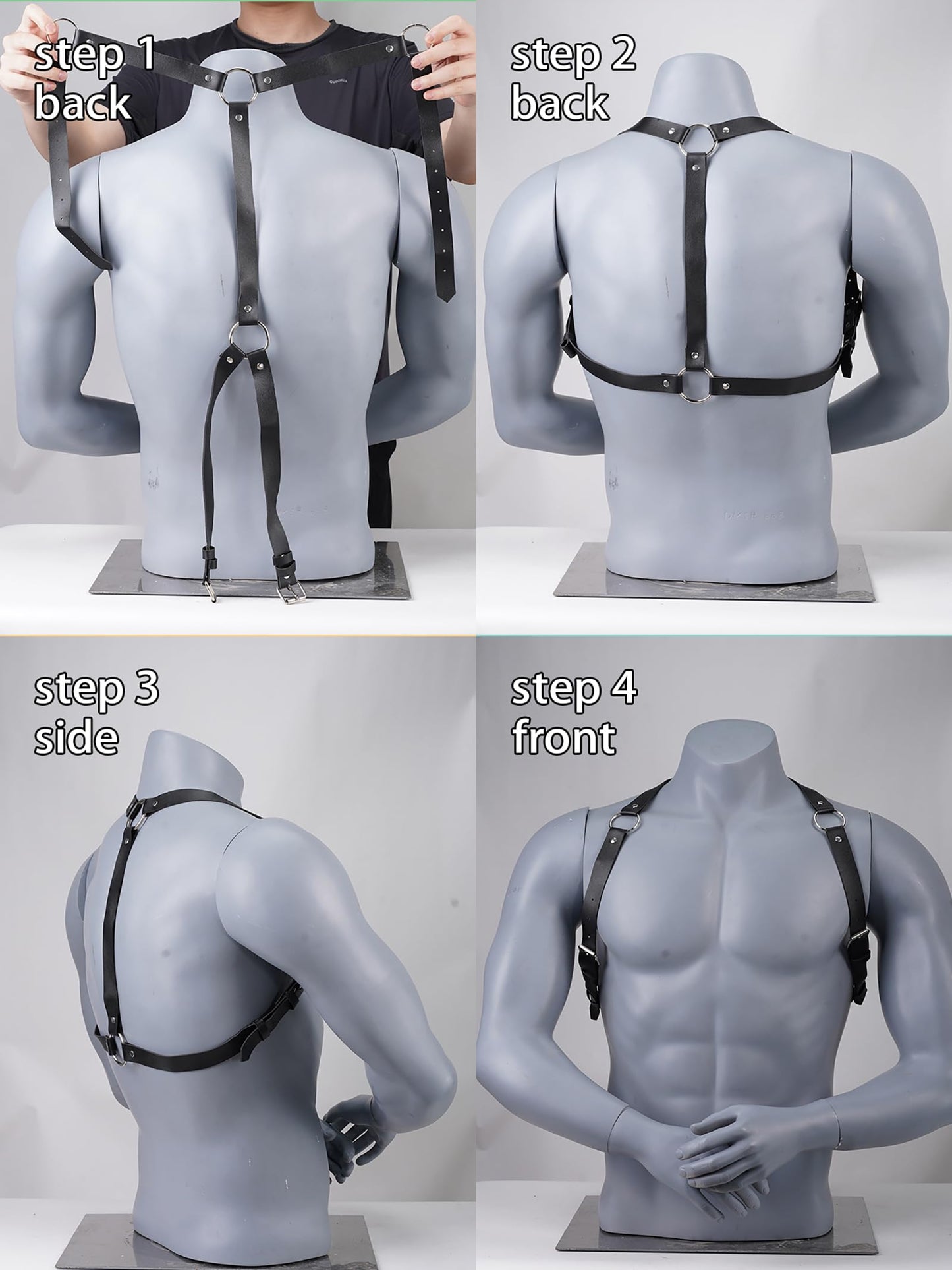 Men Faux Leather Chest Harness, Adjustable Shoulder Strap Harness with Alloy Rings, Gothic Punk Fashion Body Accessory for Festival, Rave, Stage Outfit