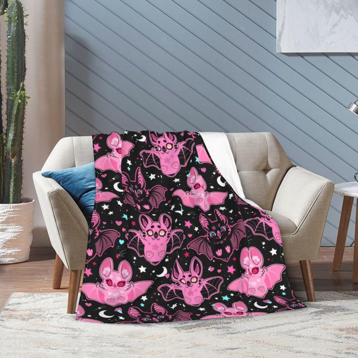 Pink Bat Throw Blanket Soft Fleece Blanket Men Women Gift for Kids Boys Girls for Party Couch Sofa Bed Deco Blankets 50"x40"