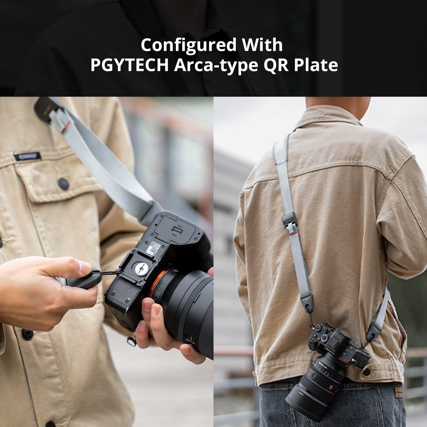 PGYTECH 1.8" Wide Camera Should Strap w Quick Release Plate for DSLR/SLR Cameras, Anti-Slip, 90kg Load Capacity, Adjustable Length 43.3-59.8 inch for Travel, Street &Outdoor Photography (Night Black)