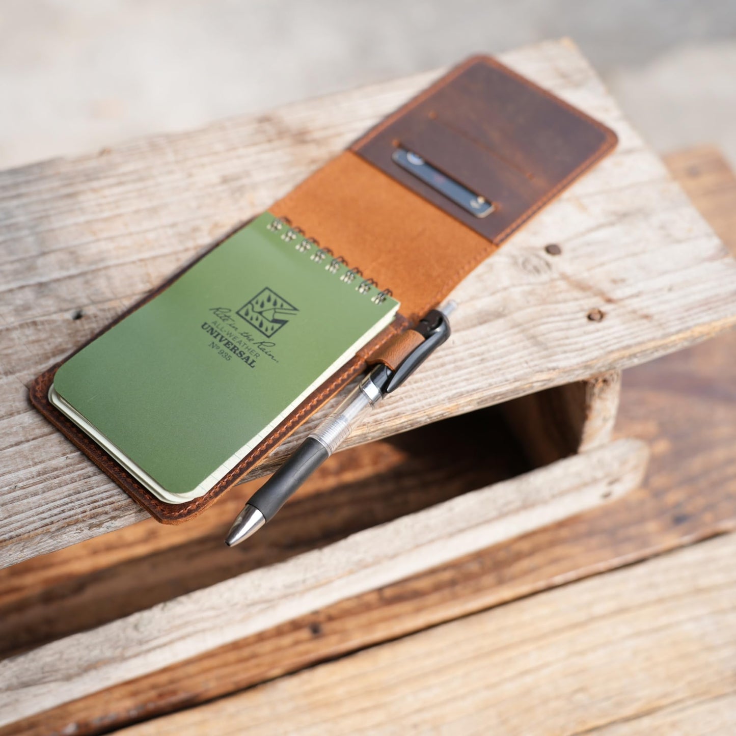 JJNUSA Genuine Leather Notepad Cover For Mini Pocket Notebook 3" X 5", Leather Cover For Rite In The Rain Top-Spiral Notebook,Travel Index Cards 3 x 5 Cover Holder Jotter 3" x 5" (Brown2)