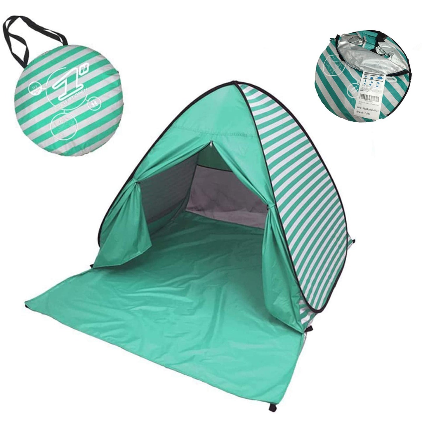YBK Tech New Stripe Style Automatic Pop Up Beach Tent UV Protection Instant Portable Quick Cabana Sun Shelter for 2-3 Persons (Green)