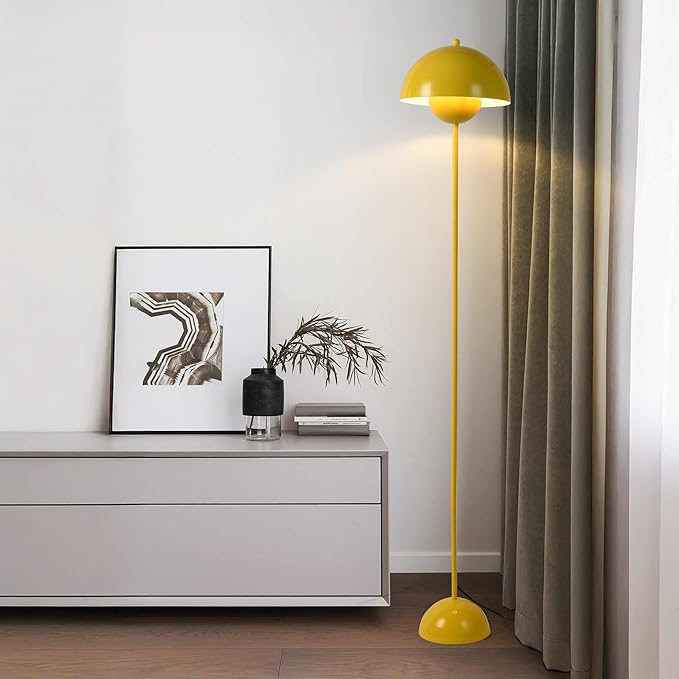 SUNLLOK Flower Pot Floor Lamp for Living Room, Metal Dome Lampshade Standing Floor Lamp with Foot Switch, Modern Reading Floor Light Fixture for Kitchen Island, Bedroom, Restaurant (Yellow)