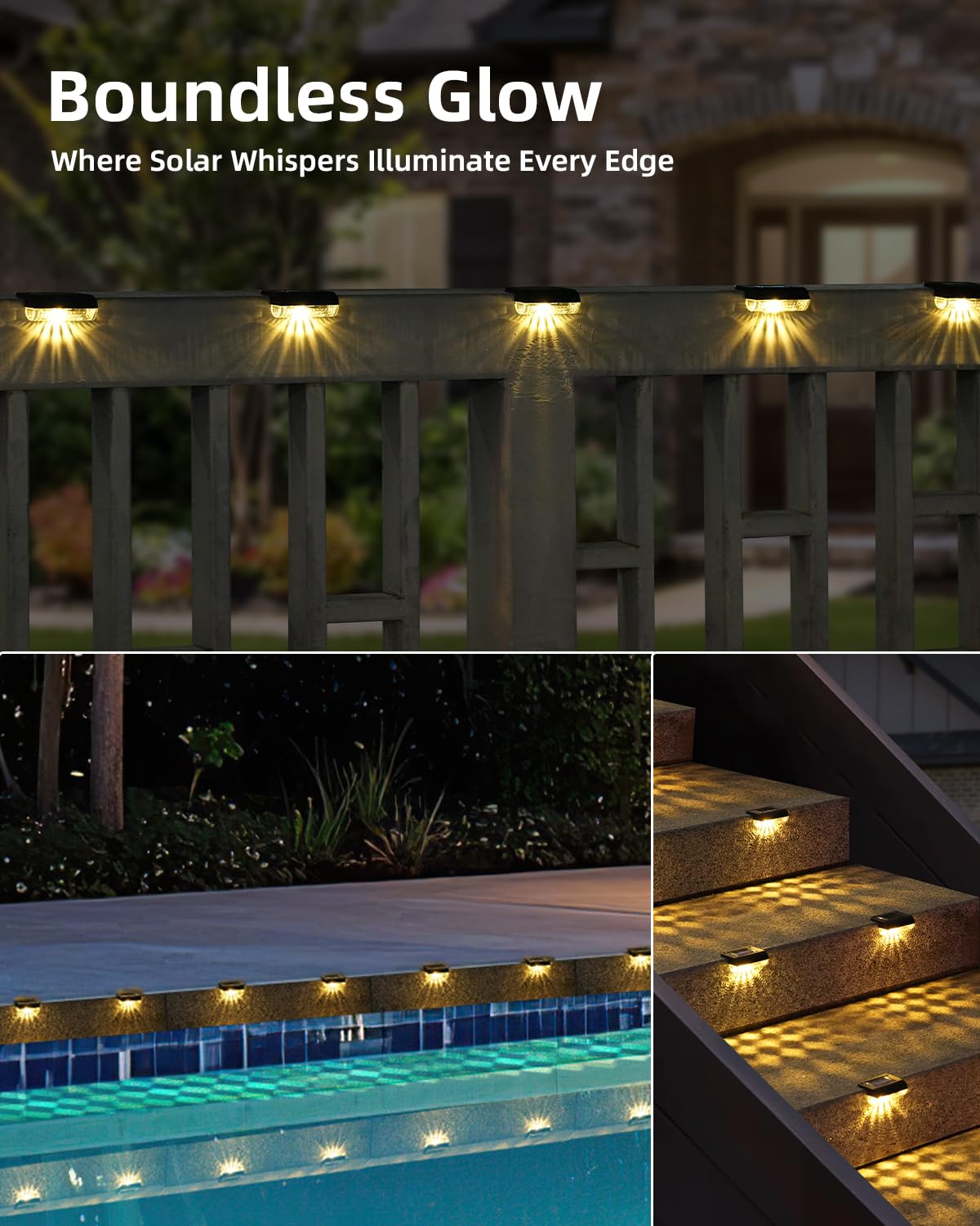 Herzila 16 Pack Solar Deck Lights Outdoor, Solar Step Lights Led Solar Lights for Outdoor Stairs, 3000K Warm White, Auto Dusk-to-Dawn, Weatherproof, Low Profile, for Fence Deck Railing Patio