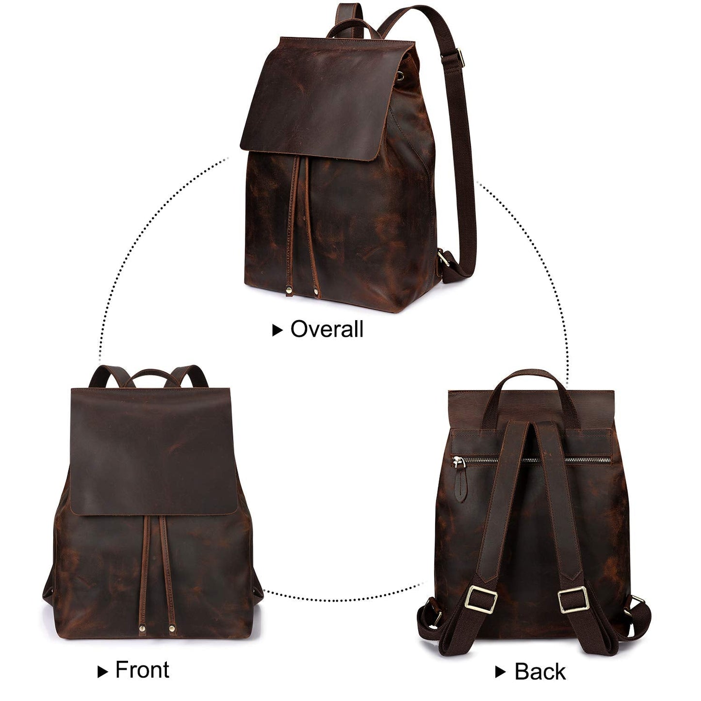 S-ZONE Women Genuine Leather Backpack Purses Fashion Rucksack Travel Daypack with Luggage Sleeve