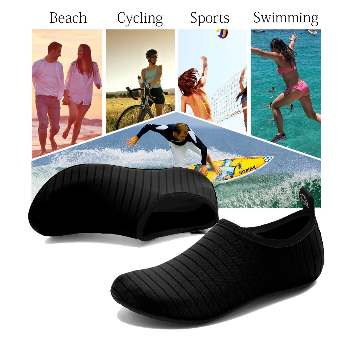 ANLUKE Water Shoes Barefoot Aqua Yoga Socks Quick-Dry Beach Swim Surf Shoes for Women Men Black/Solid 36/37