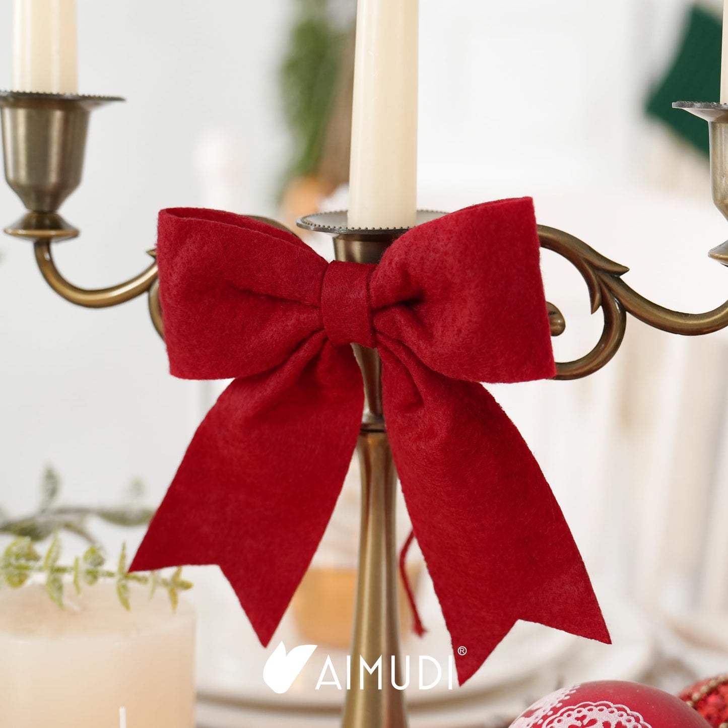AIMUDI Red Bows for Christmas Tree 5'' Hand Felted Christmas Bow for Gift Wrapping Premade Bow Gift Bows for Presents Crafts Wreaths Fireplaces Winter Holiday Christmas Decorations, 24 PCs