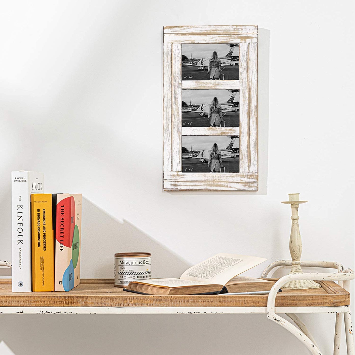 RiteSune 3 Picture Frames 4x6 for Wall, Photo Collage Frame Present for Christmas Birthday, Rustic Photo Frames for Home Wall Decor(White
