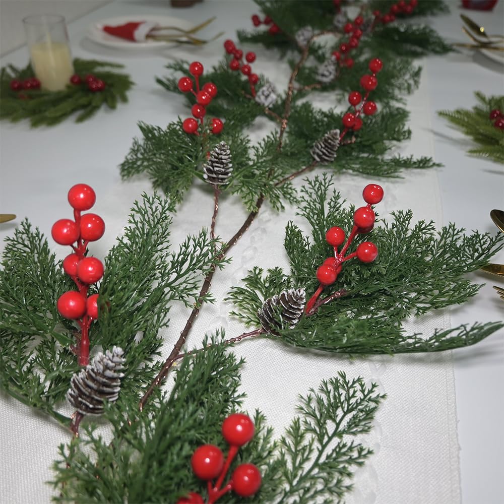2025 New 6.56FT Christmas Garland Lights with 96 LED 8 Flash Modes Battery Operated Cypress Garland with Timer Lighted Xmas Pine Garland Christmas Decor for Mantle Fireplace Table Stairs Holiday