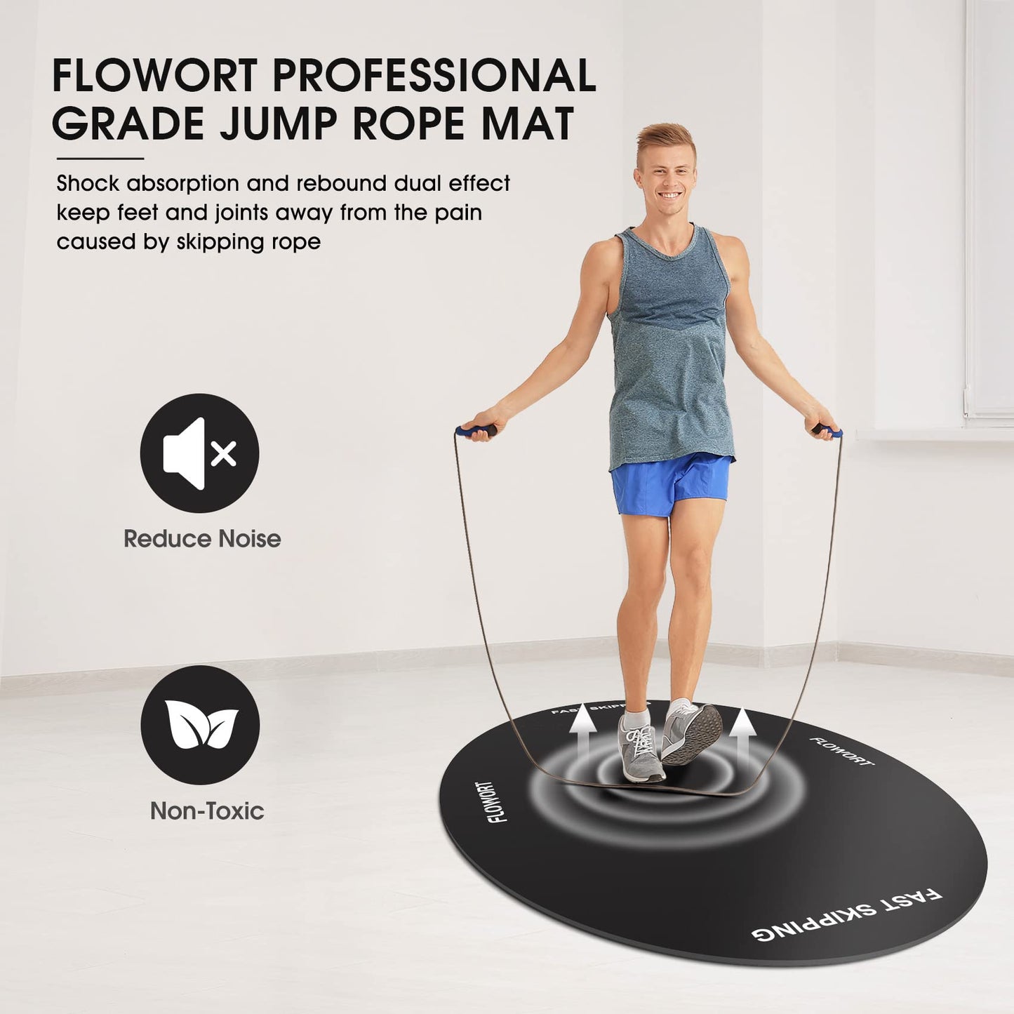 Jump Rope Mat,Large Rubber Exercise Indoor Outdoor,Shock Absorbing Mat Non-Slip Oval Design for Floor & Rope Protection, Workout Mats for Home Gym Flooring(Black)