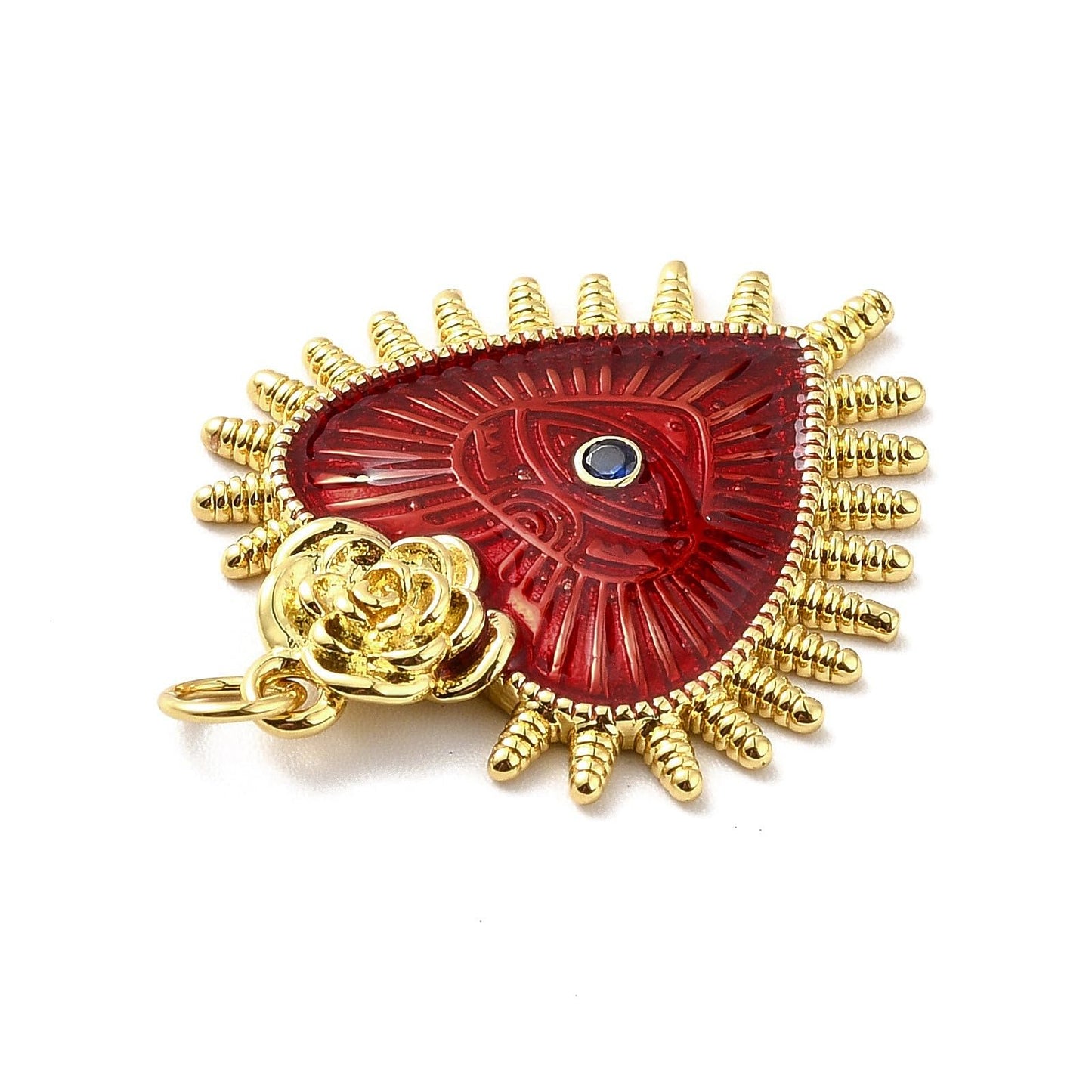 Stiesy Gothic Heart with Rose Charms 10Pcs, 18K Gold Plated Cubic Zirconia Charms Enamel Lucky Eye Pendant Charm Bulk for DIY Protection Jewelry Making Halloween Craft Decoration