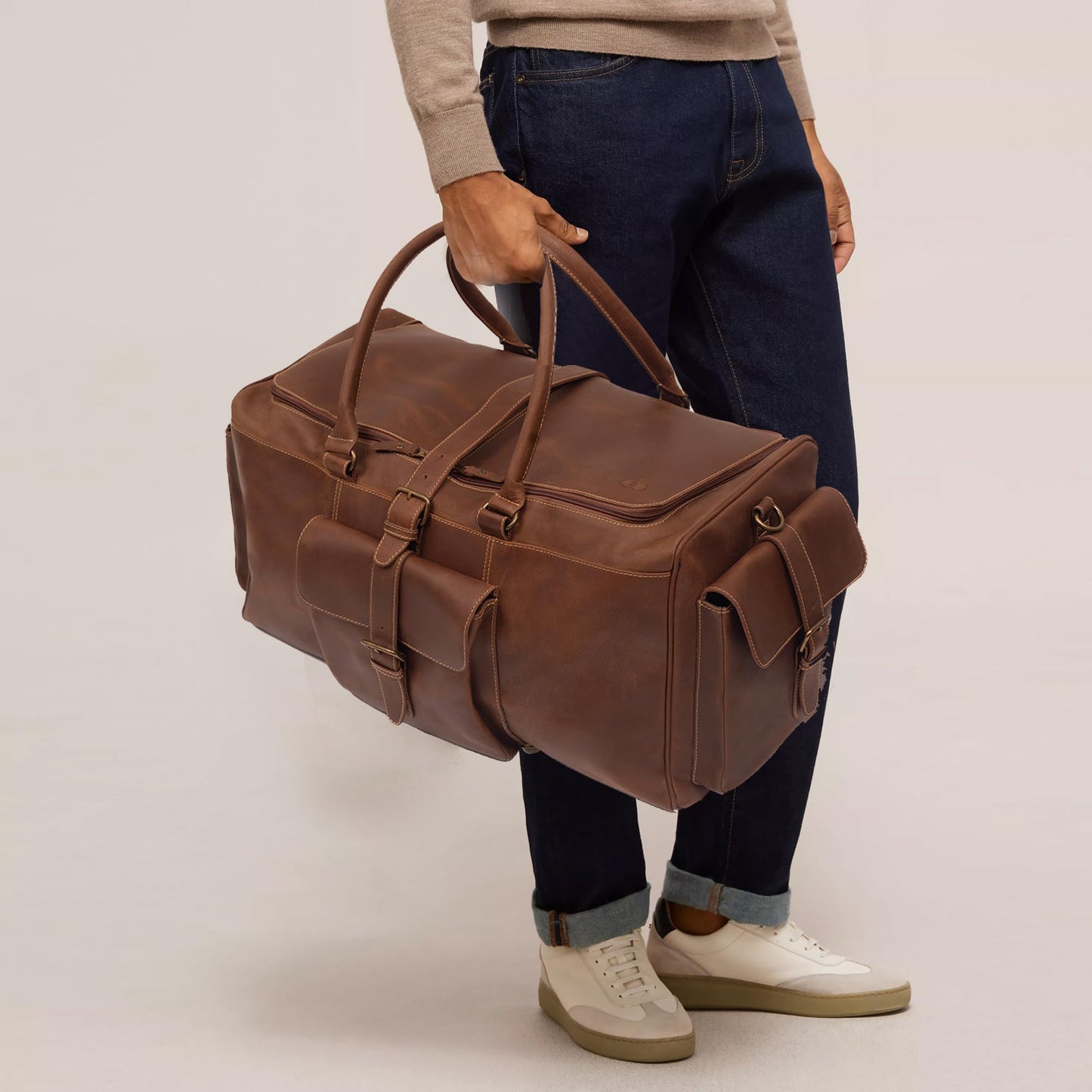 OBI PELLE® Premium Leather Duffle Bag for Travel - 21 Inches | Leather Travel Bag with Adjustable Shoulder Strap - Large, Weekend Overnight Luggage Bag for Men & Women