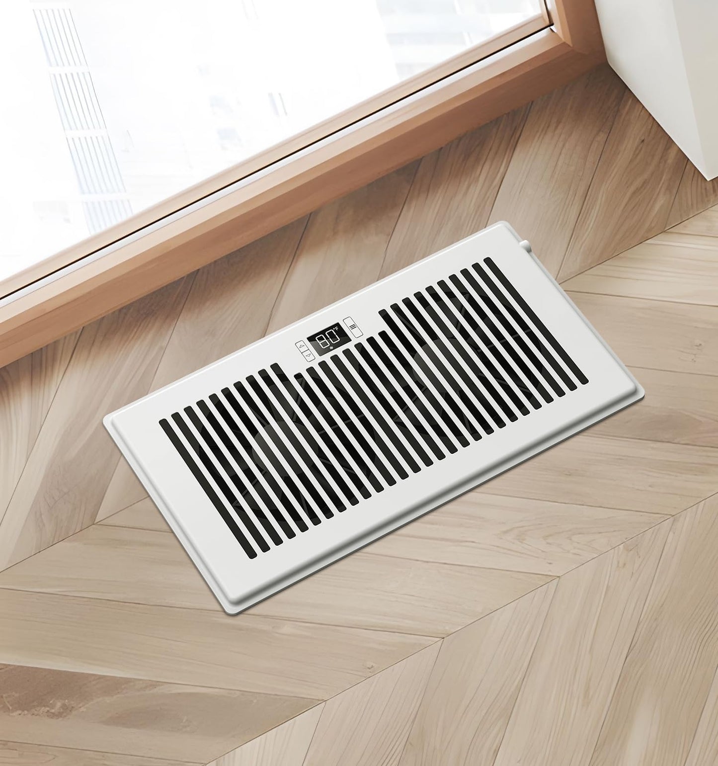 VELLEE Quiet Register Booster Fan Fits 6" x 12" (DUCT OPENING CUTOUT), 10-Speed Smart Heating Cooling AC Vent Booster Fan w/Remote Control & Thermostat Control (White) - Corded