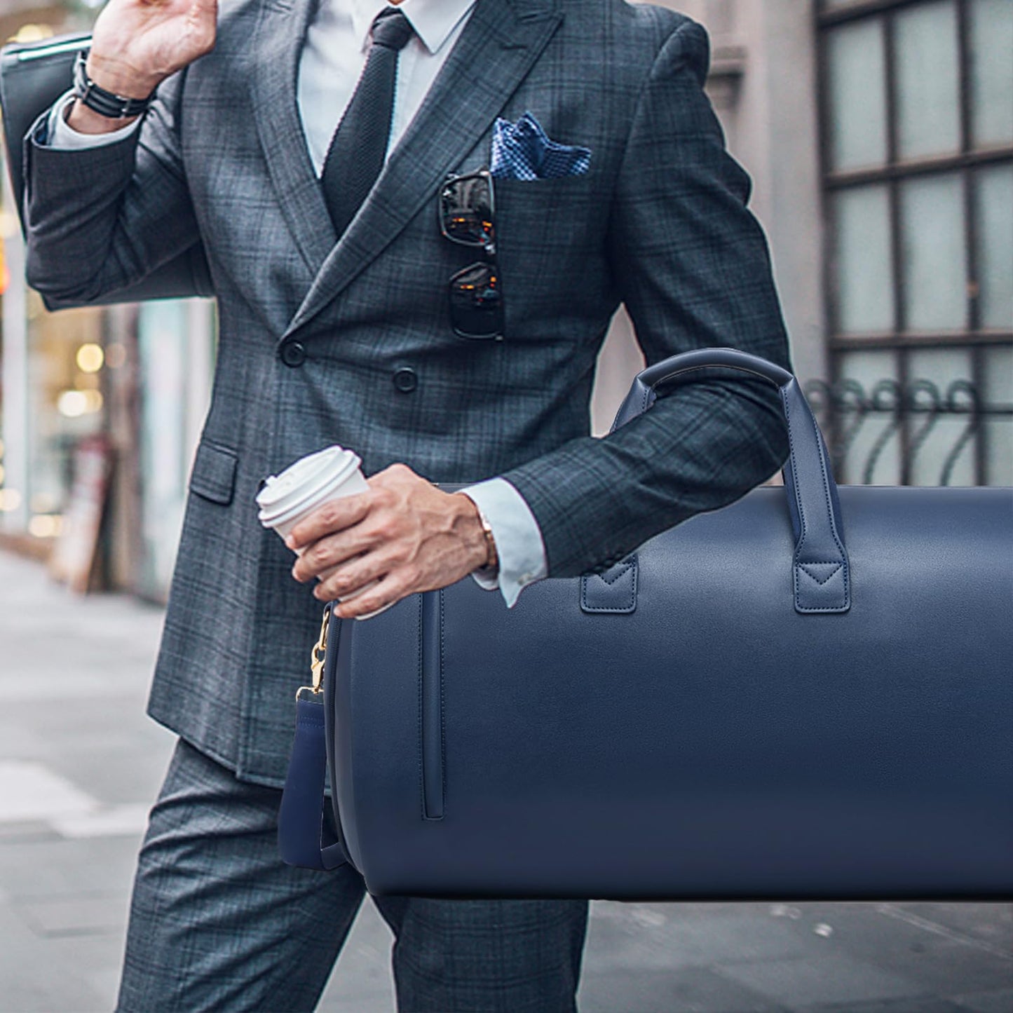 Leather Garment Bag,Convertible Garment Duffel Bag for Travel Mens Suit Bag 2 in 1 Waterproof Foldable Carry on Garment bag with Shoulder Strap Weekender Bag with Shoe Pouch