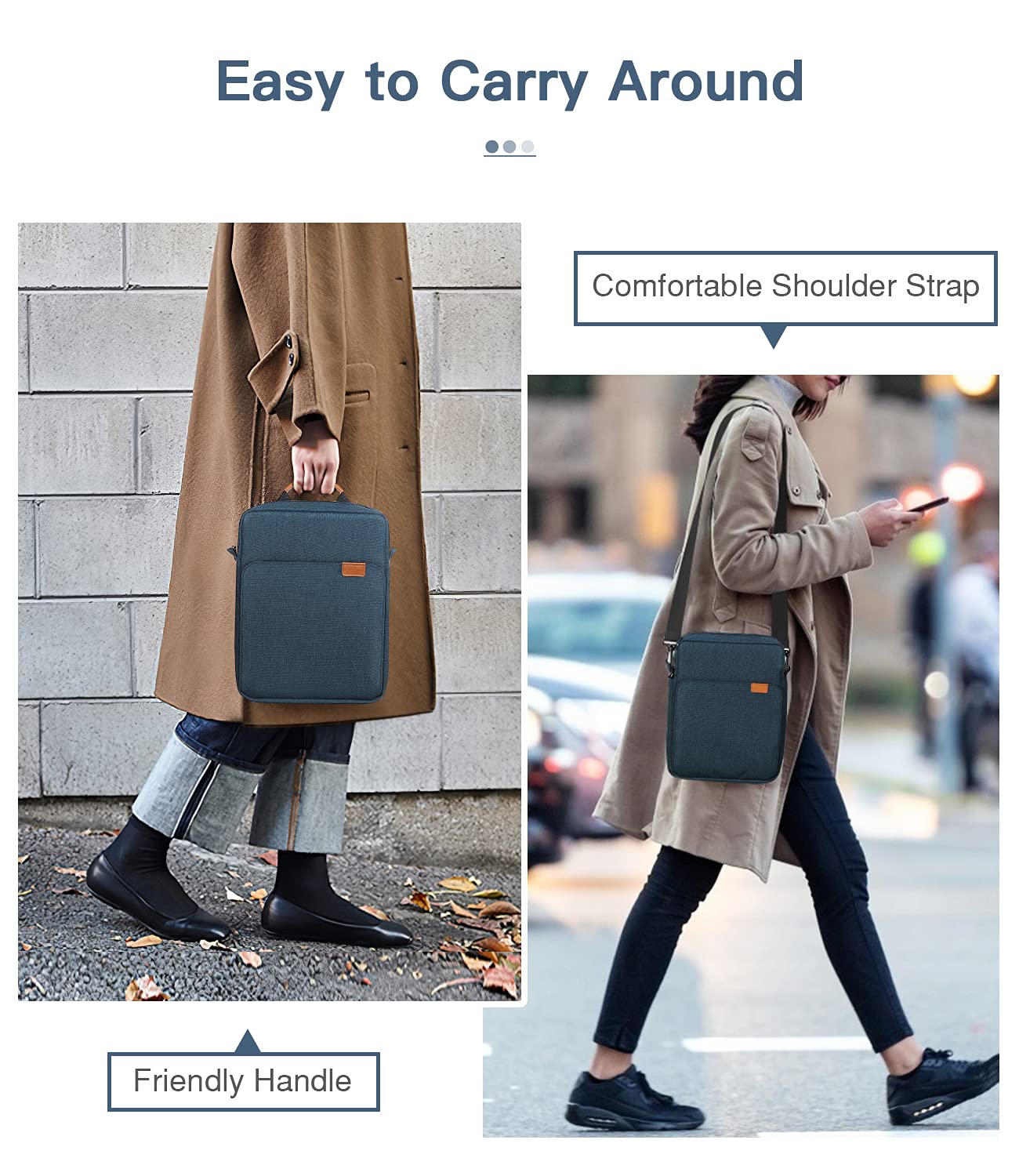 MoKo 9-11 Inch Tablet Sleeve Bag Handle Carrying Case with Shoulder Strap Fits iPad Pro/Air/A16 11 inch,iPad 10th 10.9,i-Pad 9/8/7th 10.2,iPadAir 5/4th 10.9,i-Pad 9.7,Tab S8/S9 11", Indigo