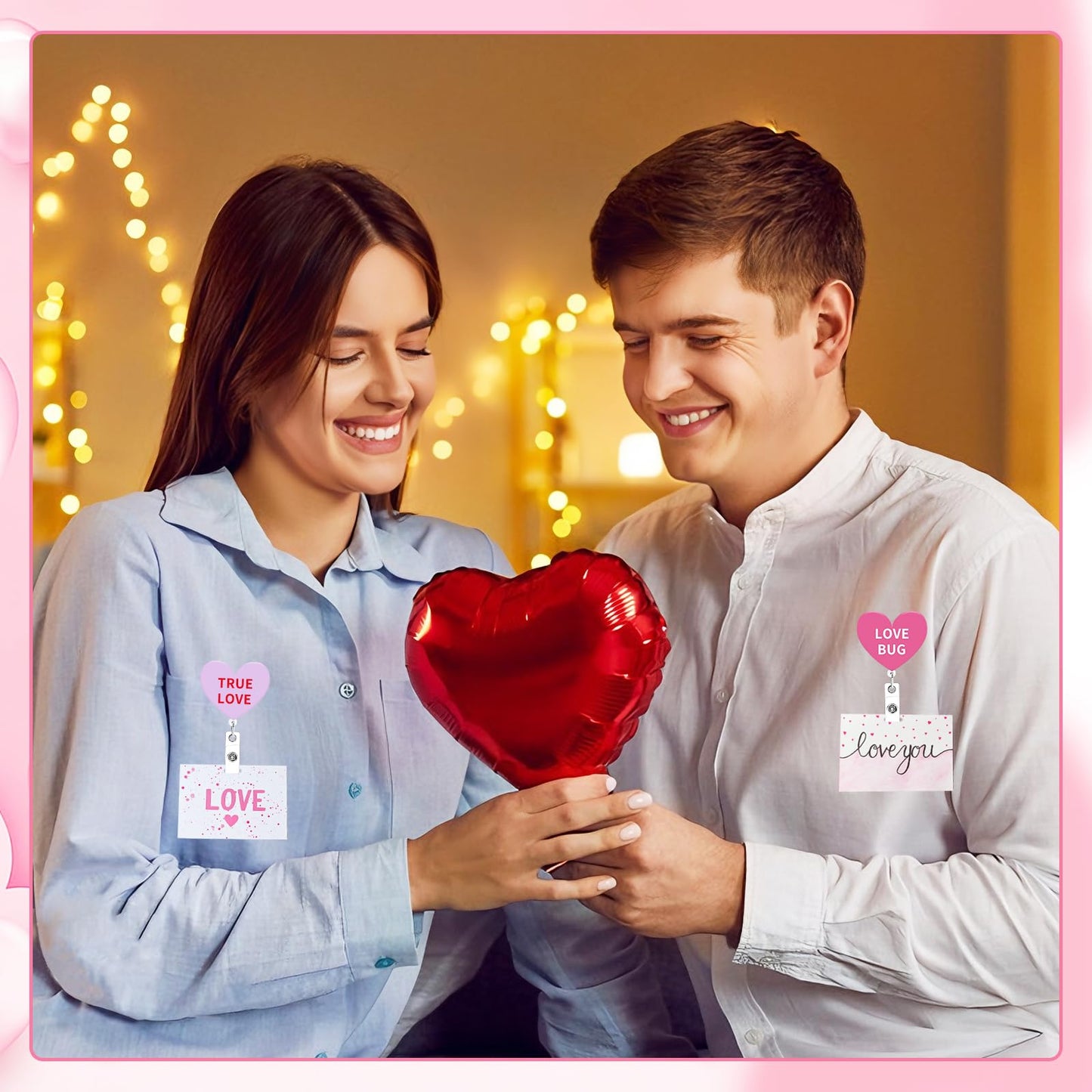 Jansun 12PCS Valentine's Day Acrylic Badge Reel with Heart Design, Retractable ID Card Holder Badge Reel Set for Nurses, Office Staff, and Festive Gifting