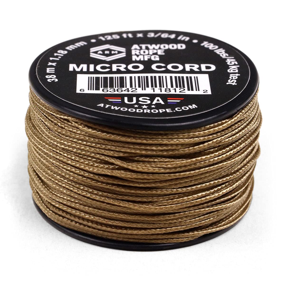 Atwood Rope MFG Micro Utility Cord 1.18mm X 125ft Reusable Spool | Tactical Nylon/Polyester Fishing Gear, Jewelry Making, Camping Accessories (Tan)